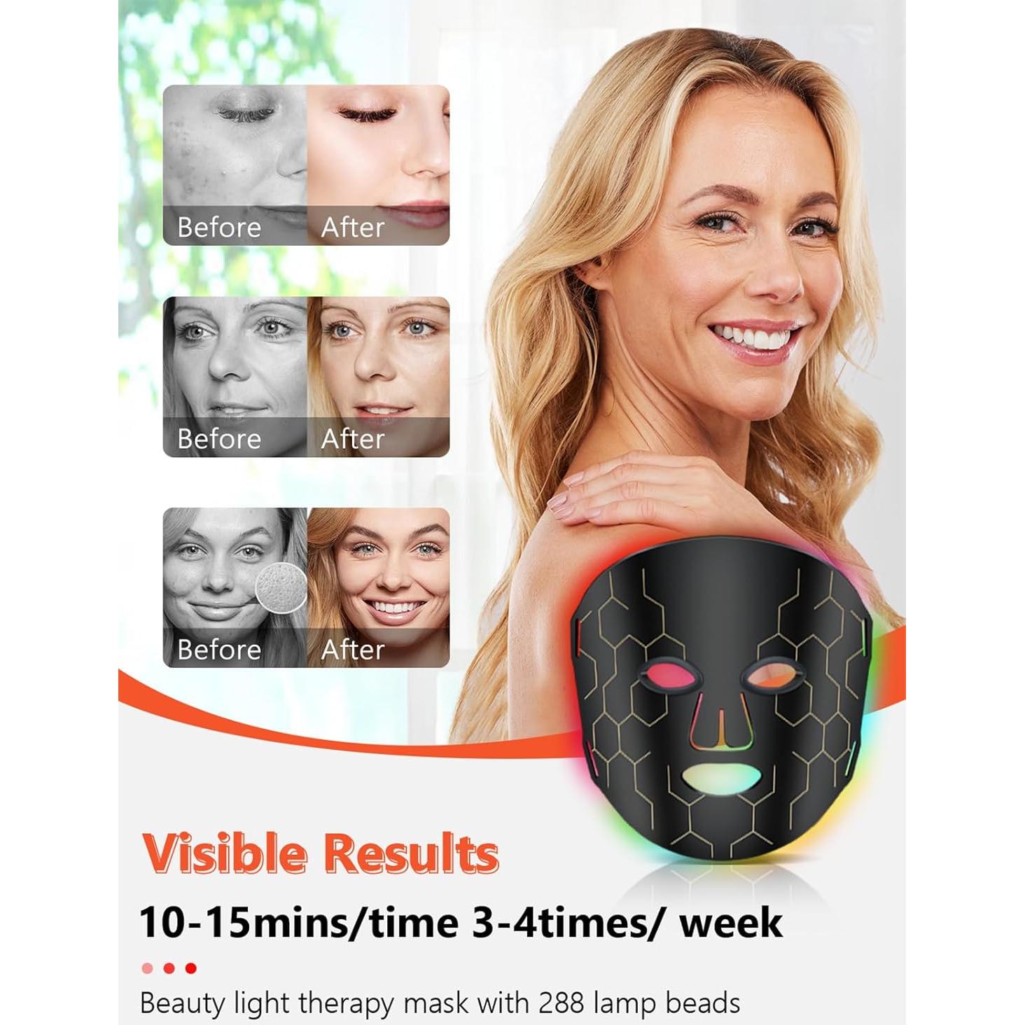 Máscara LED de Terapia de Luz Roja HDLIDODO 8 Modos 288 Lámparas