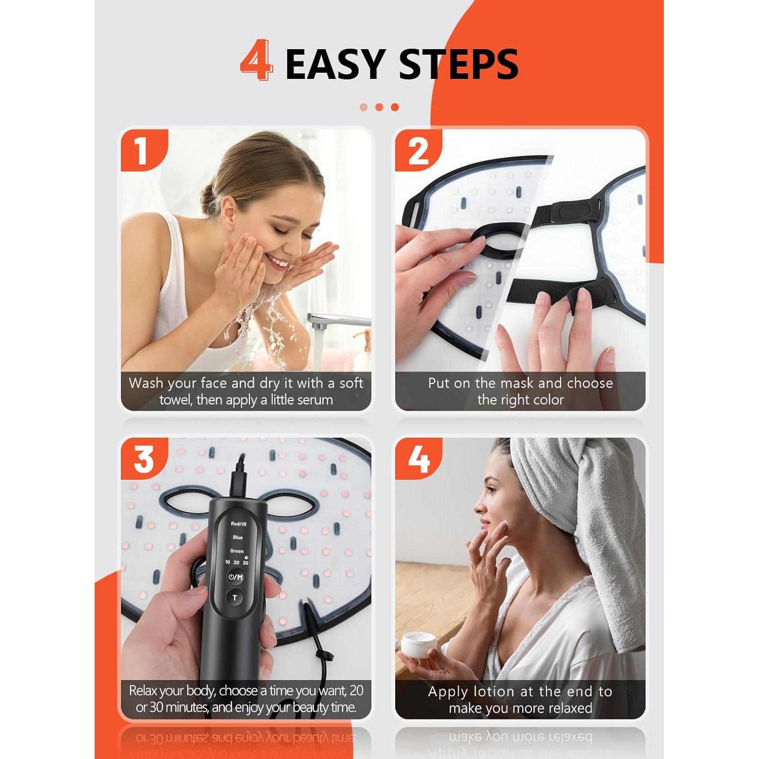 Máscara LED de Terapia de Luz Roja HDLIDODO 8 Modos 288 Lámparas