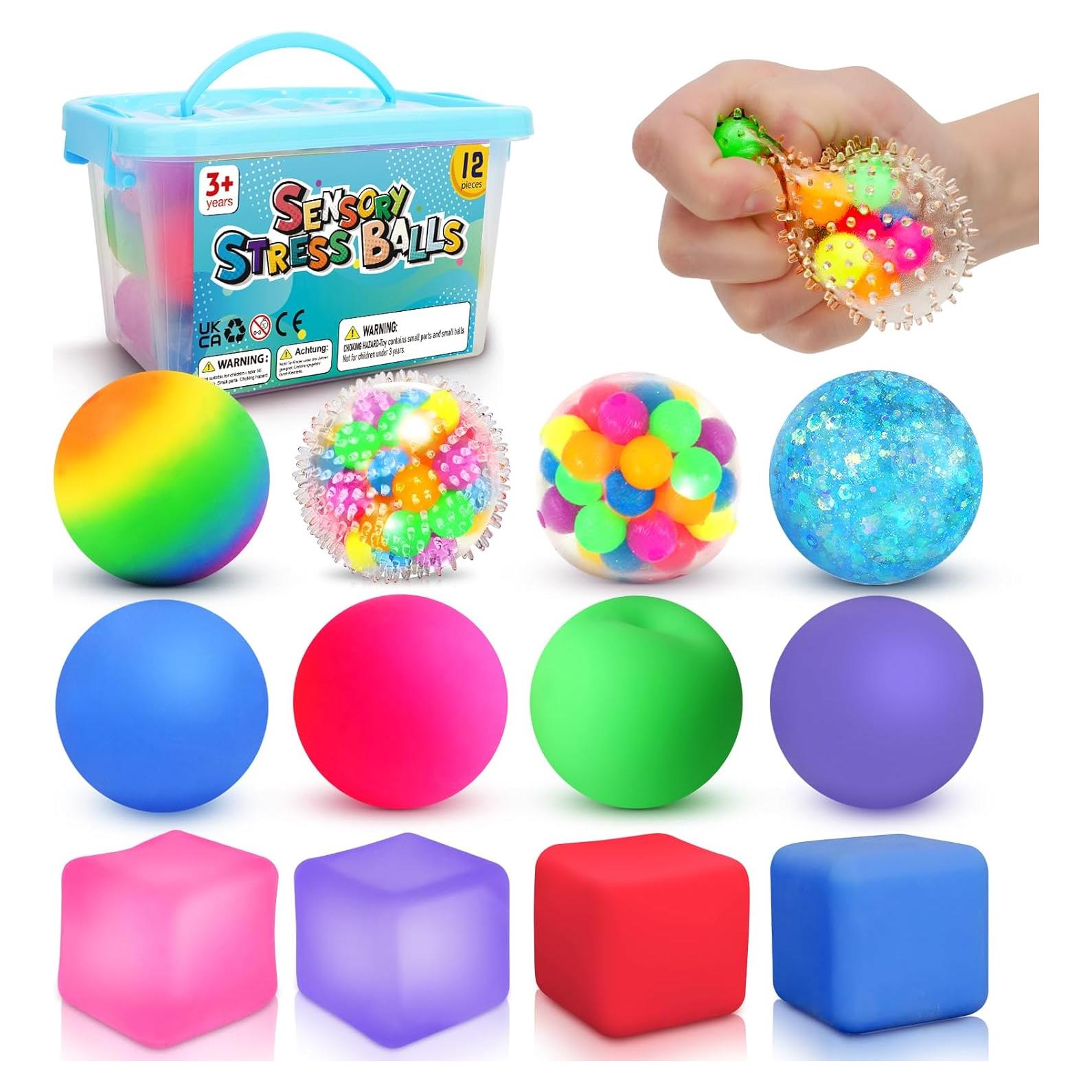 Paquete de 12 Pelotas Antiestrés para Niños - Alivio de Ansiedad