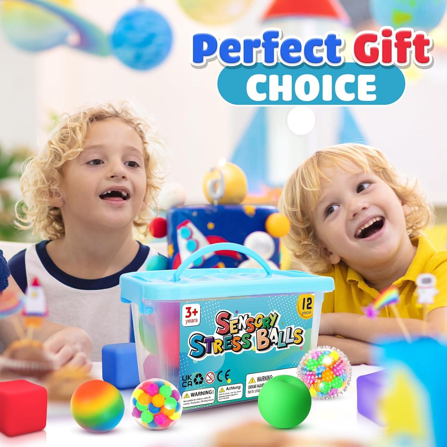 Paquete de 12 Pelotas Antiestrés para Niños - Alivio de Ansiedad