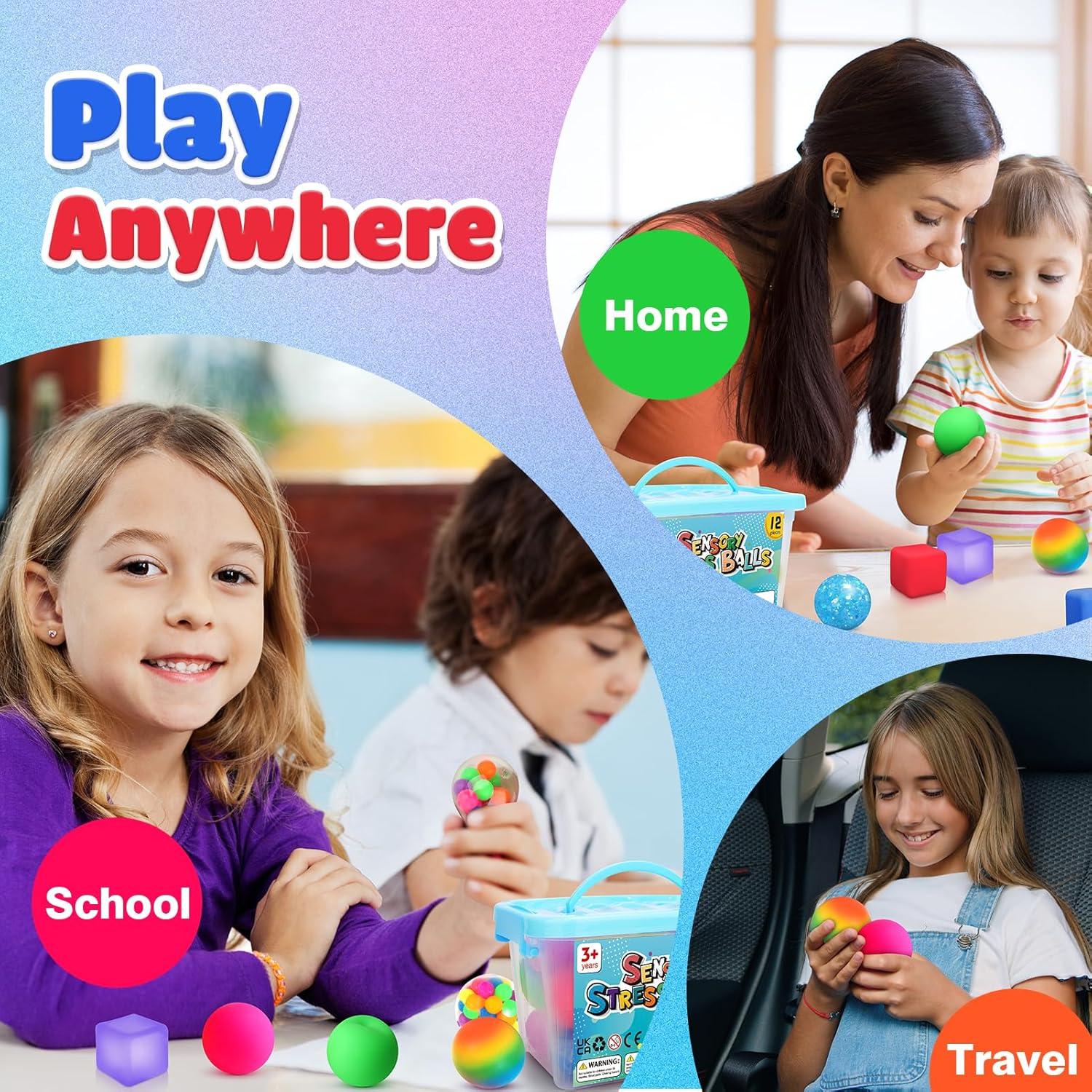 Paquete de 12 Pelotas Antiestrés para Niños - Alivio de Ansiedad