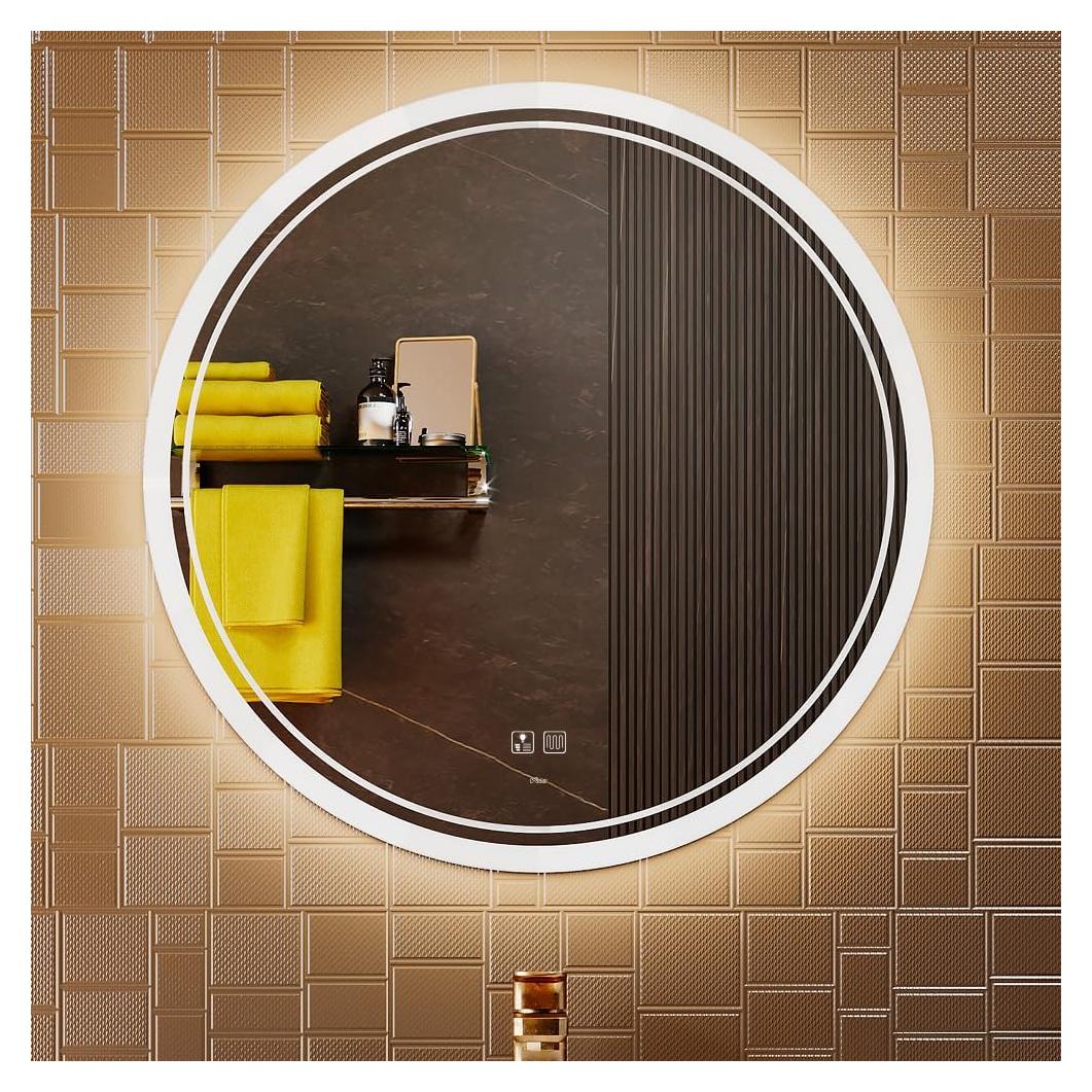 Espejo Redondo KWW con Luz LED Regulable Anti-Niebla 60 cm