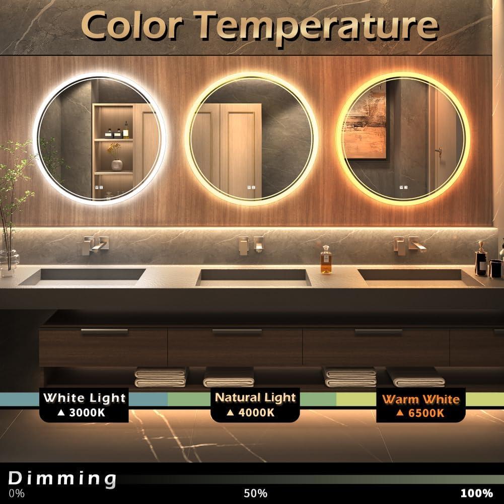 Espejo Redondo KWW con Luz LED Regulable Anti-Niebla 60 cm