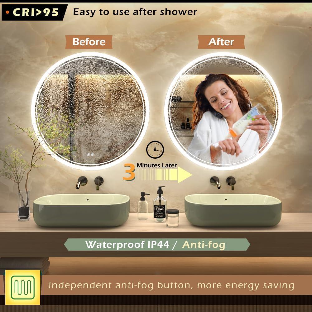 Espejo Redondo KWW con Luz LED Regulable Anti-Niebla 60 cm