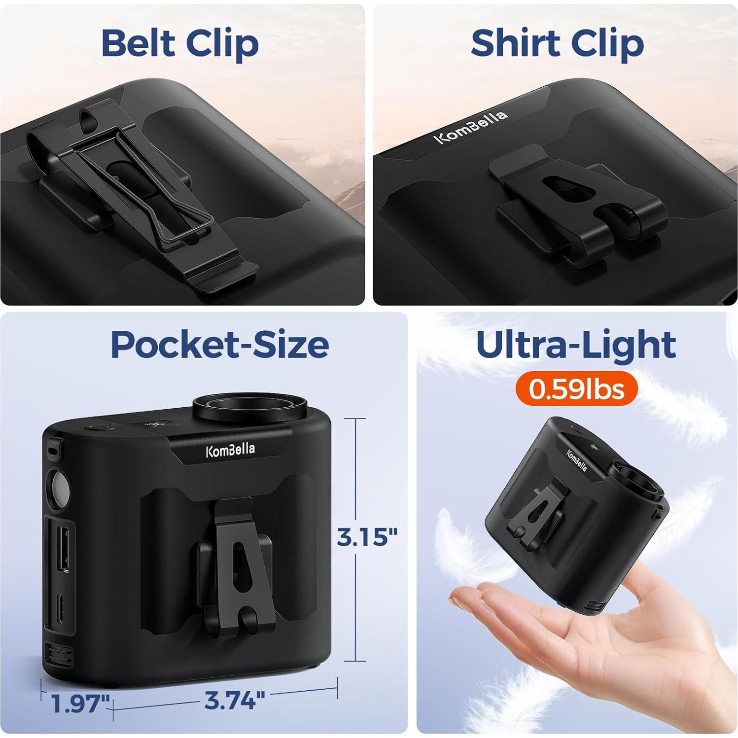 Ventilador Portátil de Cintura KOMBELLA 10000mAh 5 Velocidades