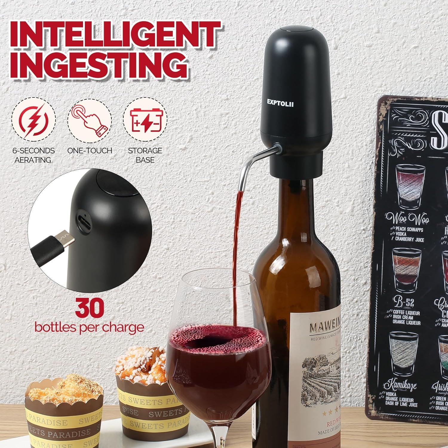 Aereador de Vino Eléctrico Exptolii Recargable 750ml