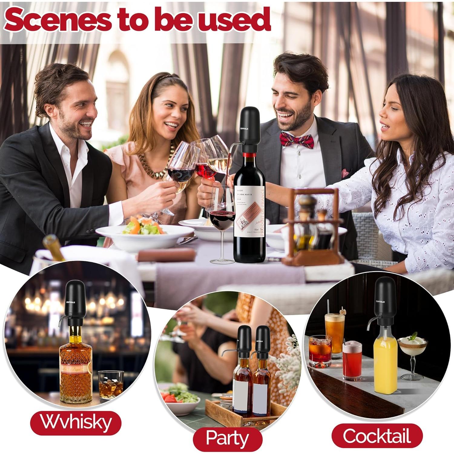 Aereador de Vino Eléctrico Exptolii Recargable 750ml