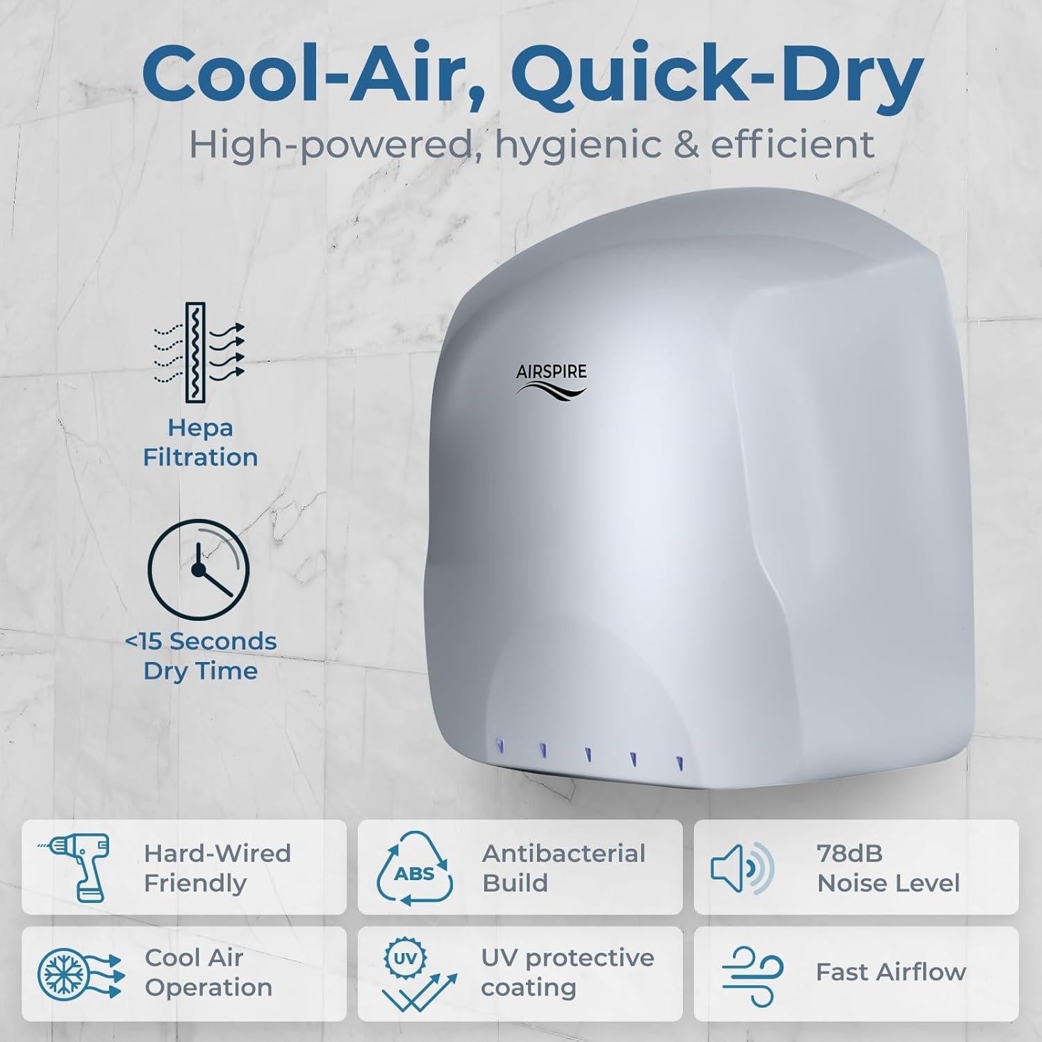 Secador de manos eléctrico Vive Health LVA3043 - 650W, Plata