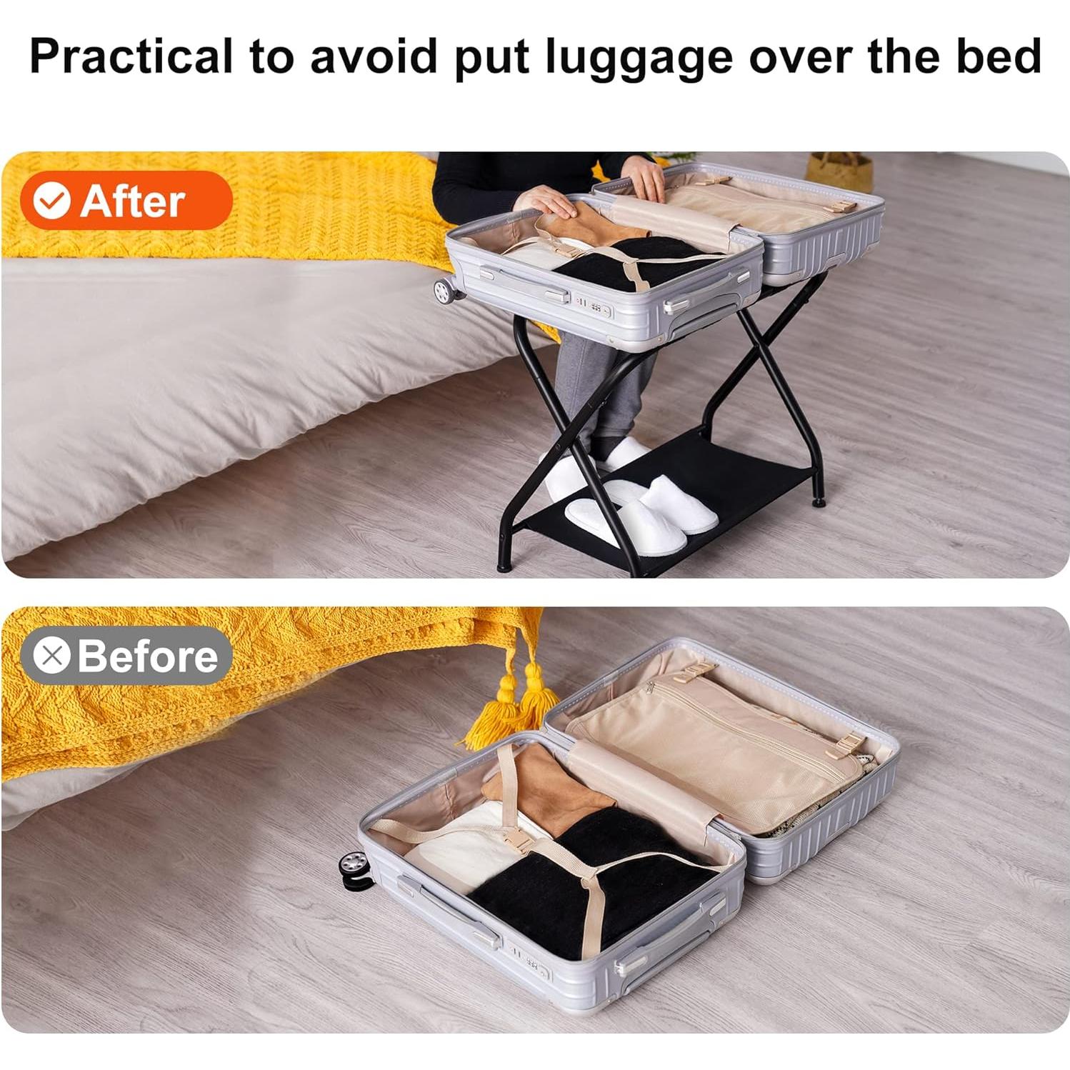 Soporte de Equipaje Plegable Heybly - Paquete de 2, Negro