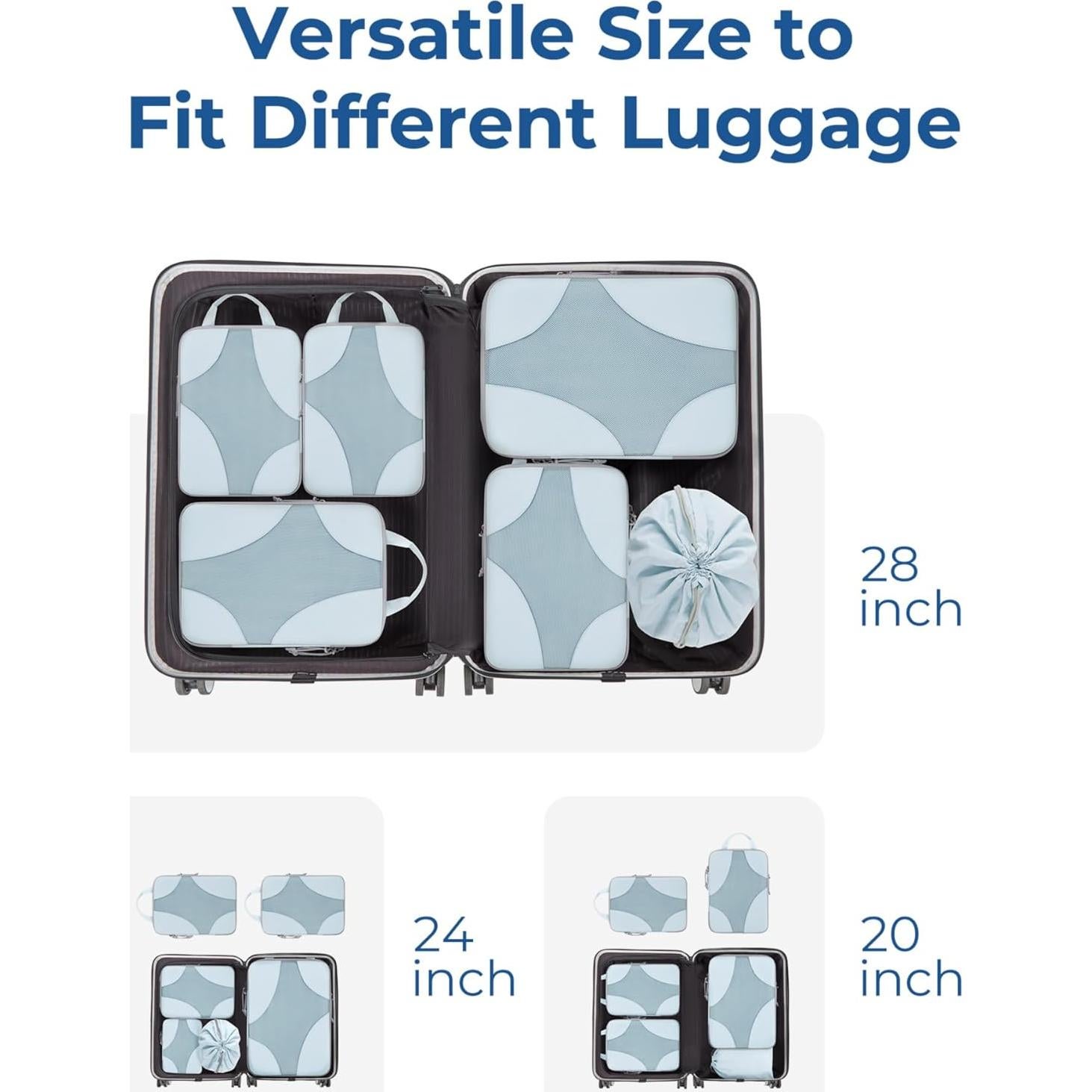 Cubos de Compresión para Empacar BAGSMART 6 Piezas Azul Claro
