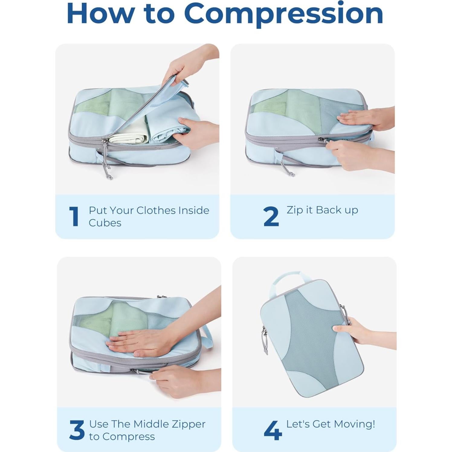 Cubos de Compresión para Empacar BAGSMART 6 Piezas Azul Claro