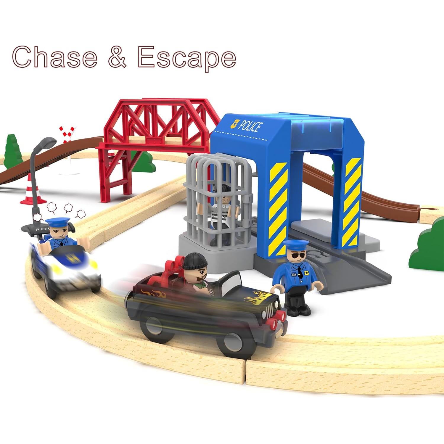 Juego de tren de madera May & Z 52 piezas para niños