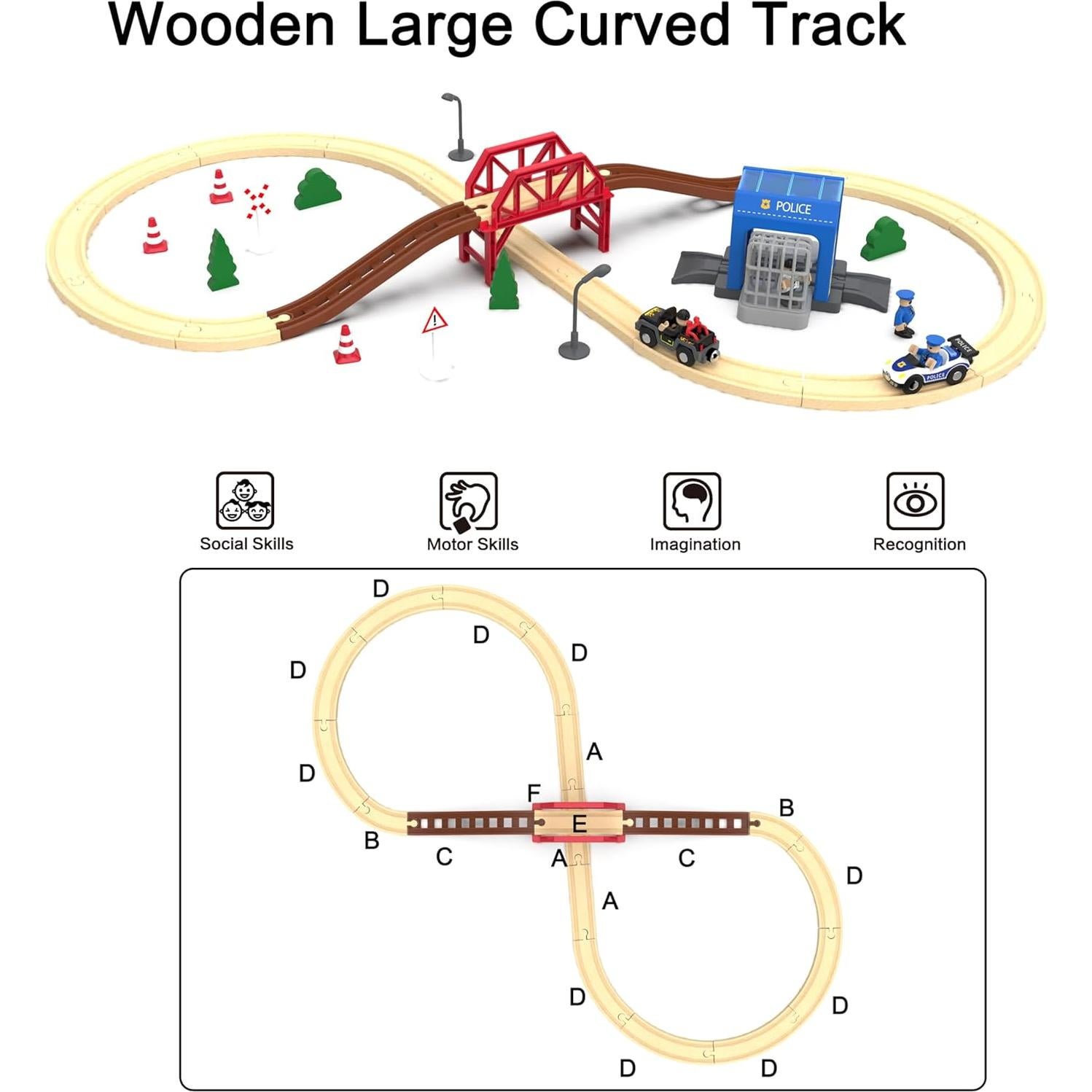 Juego de tren de madera May & Z 52 piezas para niños