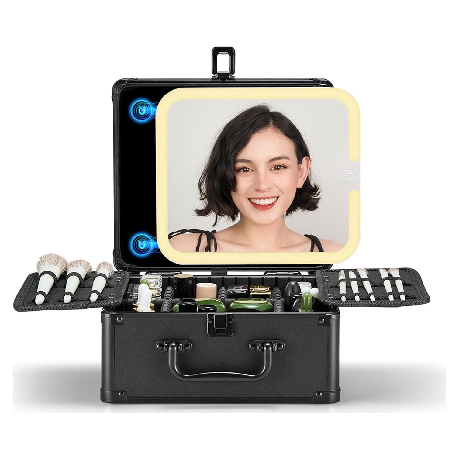 Estuche de Maquillaje OMIRO con Espejo LED Ajustable Negro