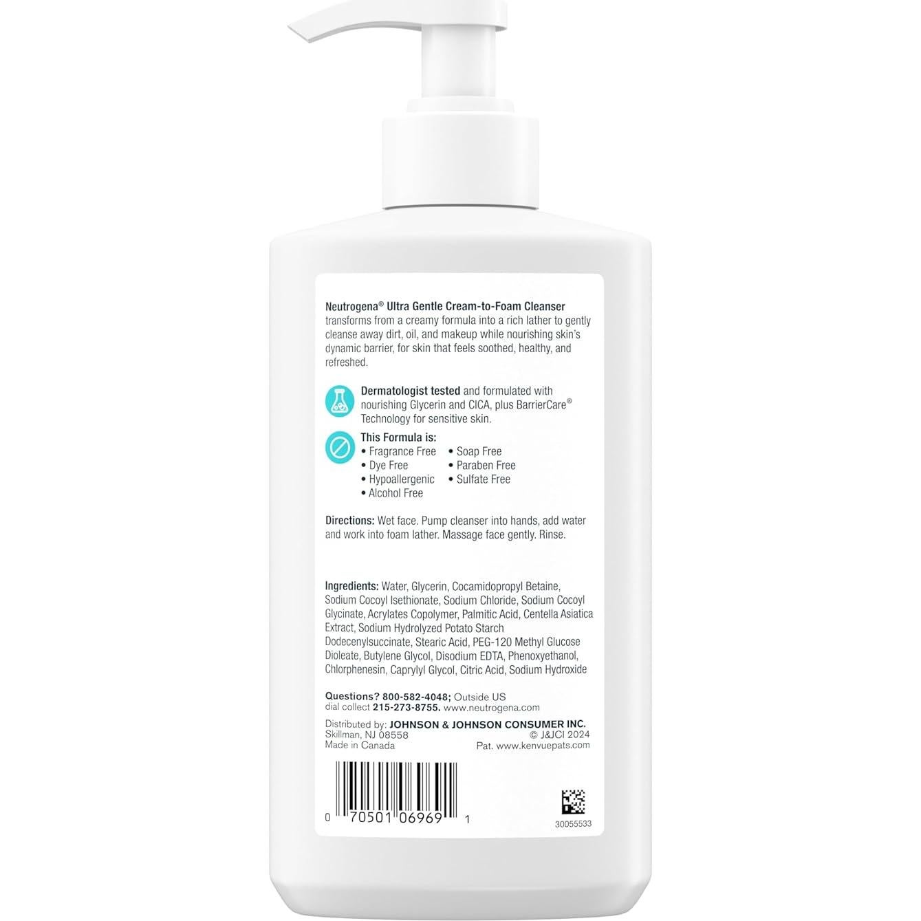 Neutrogena Ultra Gentle Limpiador Facial Crema a Espuma 340 g