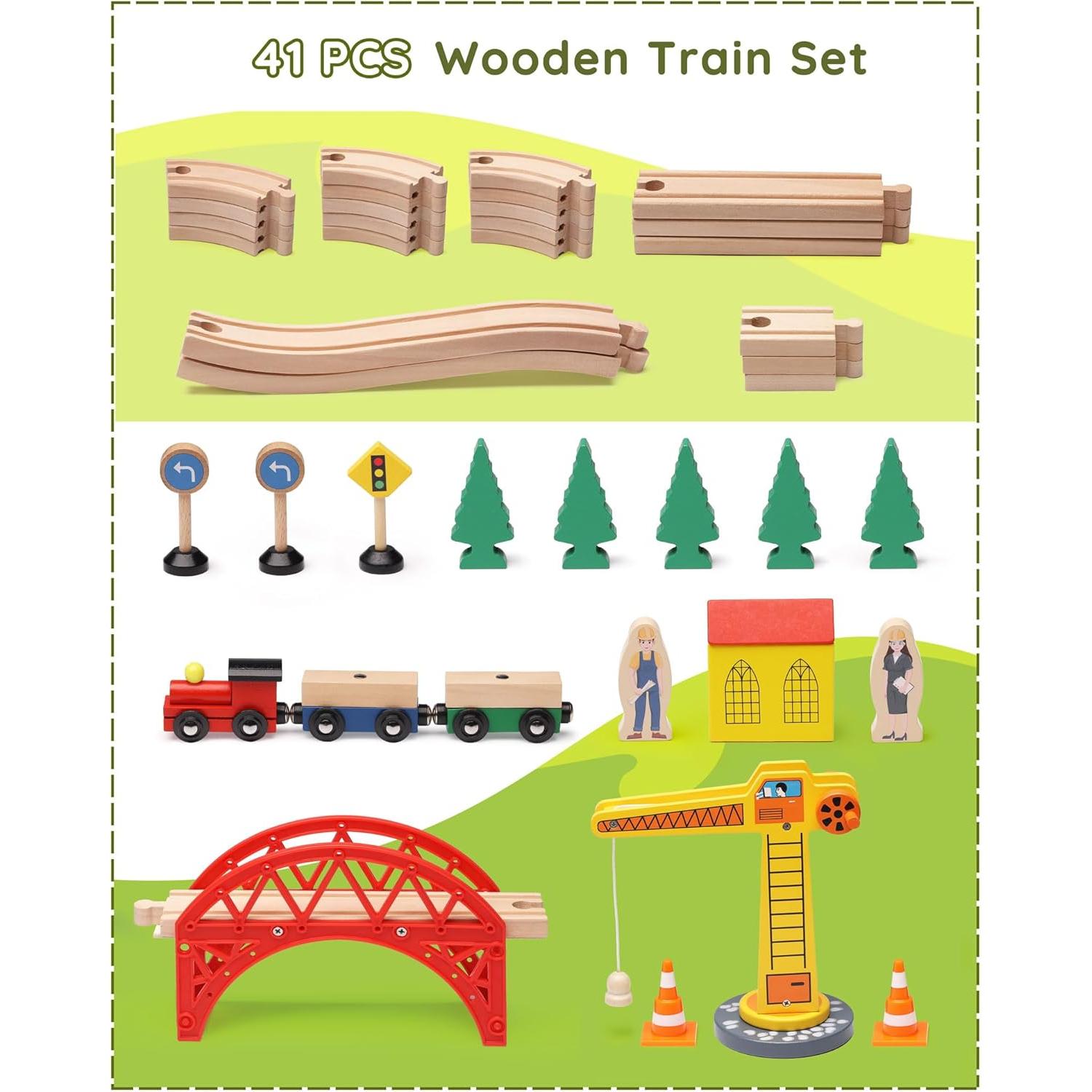 Juego de Tren de Madera SainSmart Jr. 41 Piezas con Grúa