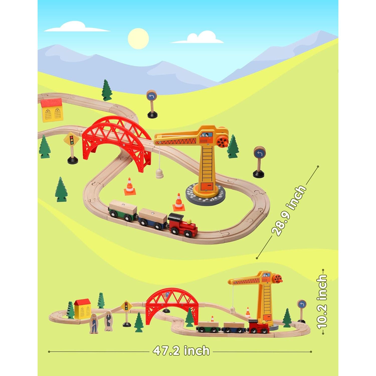 Juego de Tren de Madera SainSmart Jr. 41 Piezas con Grúa