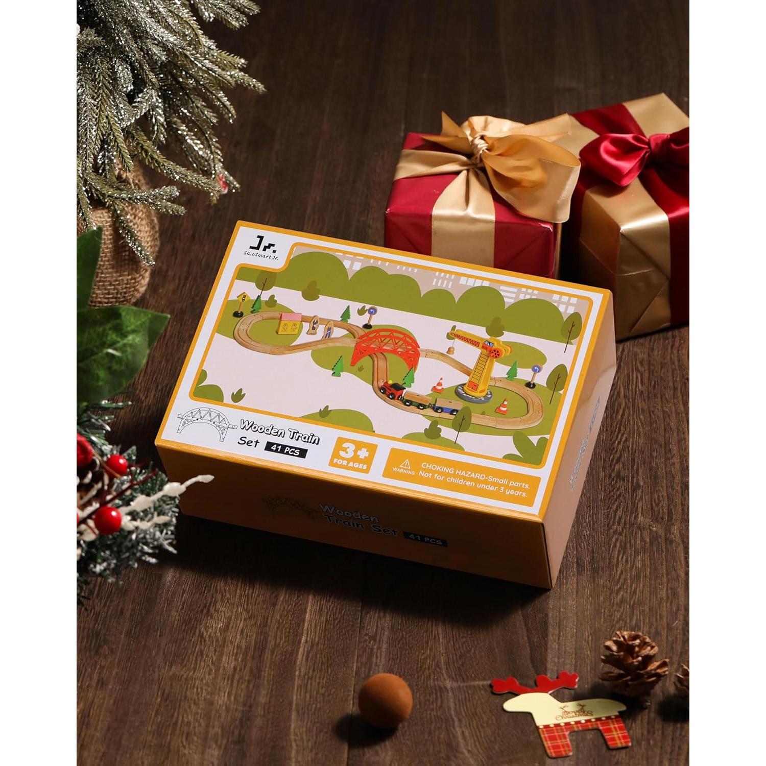 Juego de Tren de Madera SainSmart Jr. 41 Piezas con Grúa