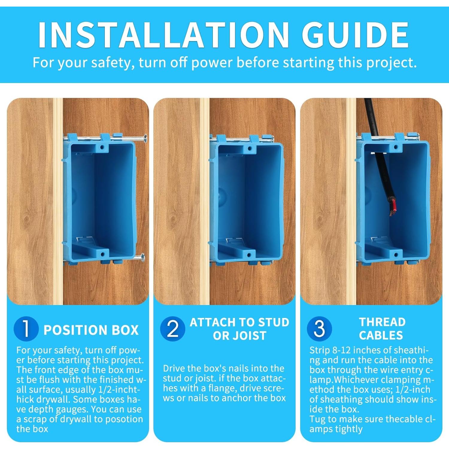 Caja Eléctrica de PVC 1-Gang 18 Pulgadas Cúbicas YQXIUTE - 12 Paquete