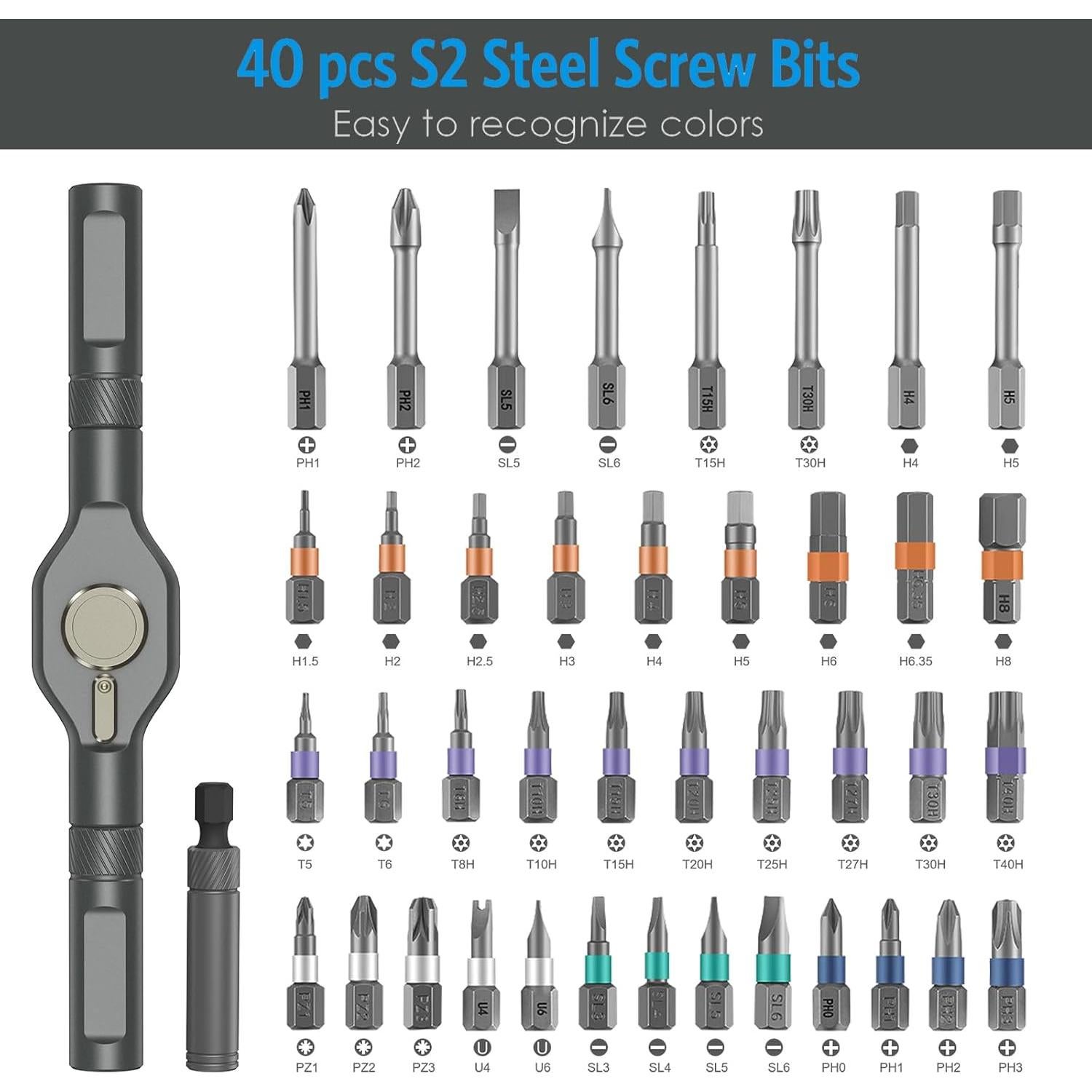 Kit de Destornillador de Carraca AMIR 42 en 1 con Puntas Magnéticas