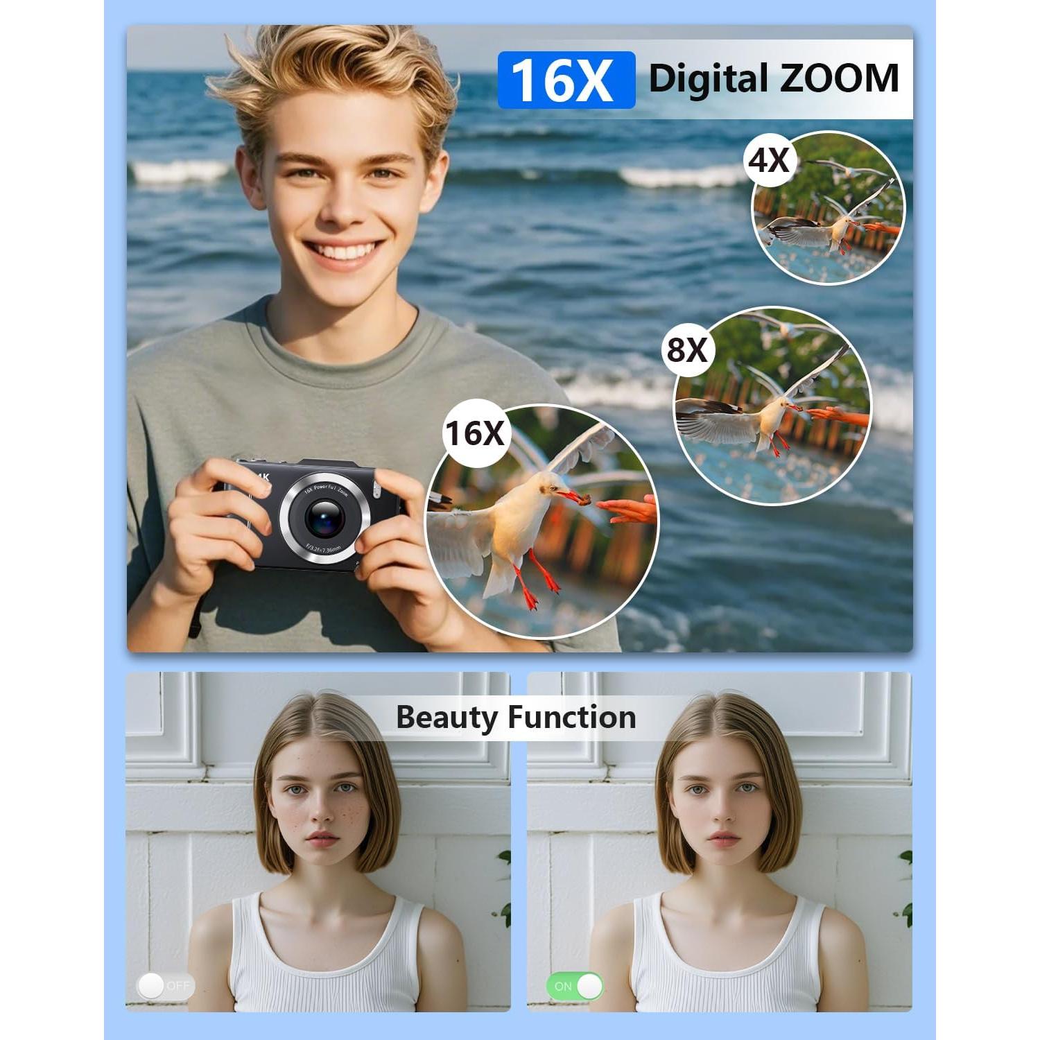 Cámara Digital Compacta Eurkoep 48MP FHD 1080P Zoom 16x