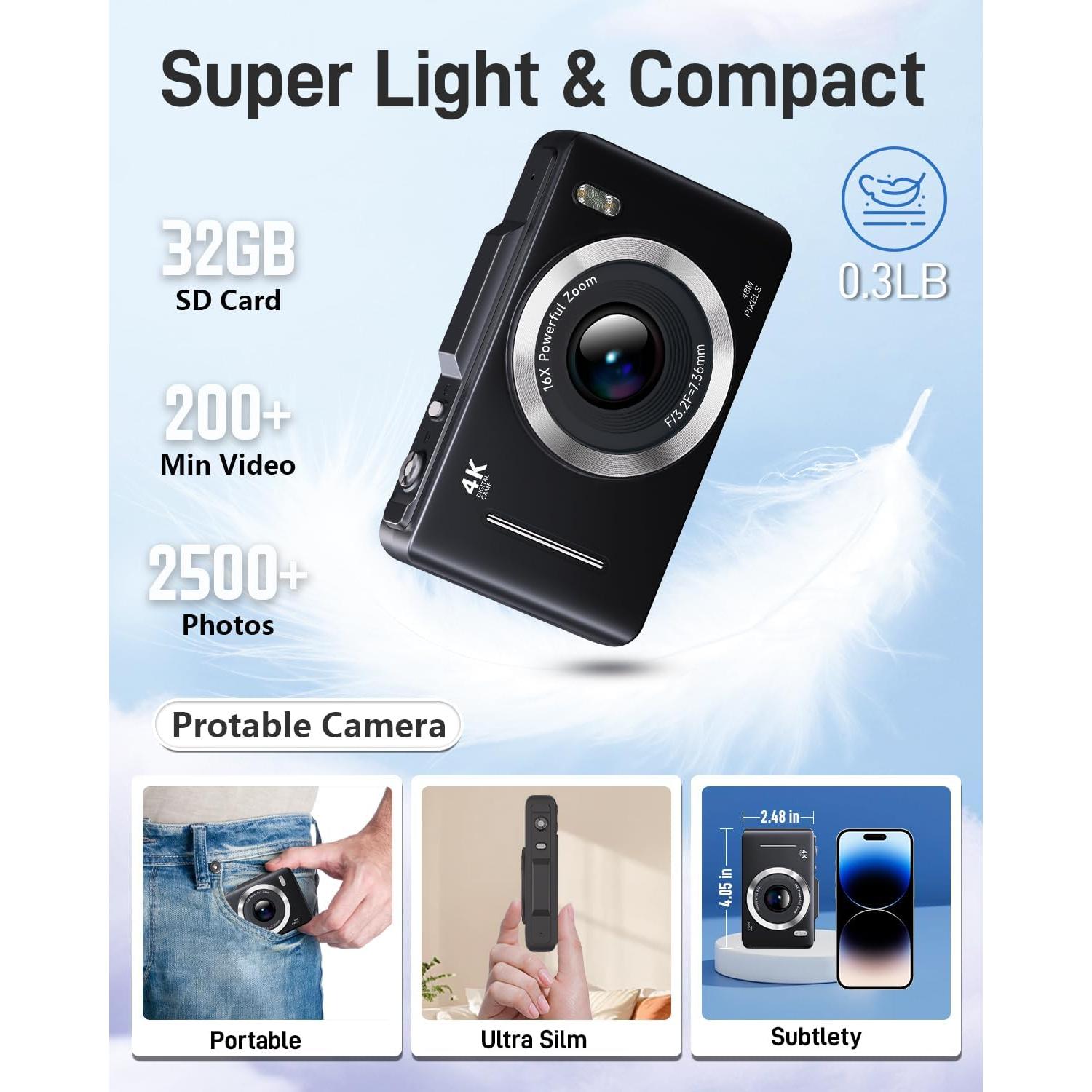 Cámara Digital Compacta Eurkoep 48MP FHD 1080P Zoom 16x