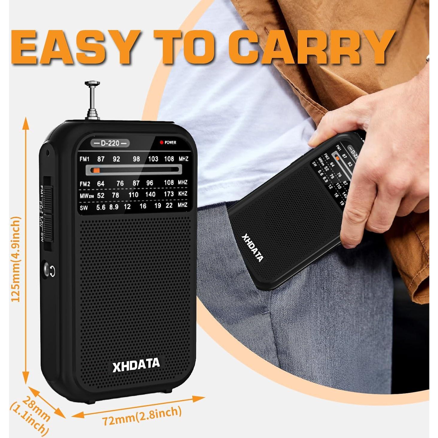 Radio Portátil AM FM XHDATA D220 Onda Corta 125g