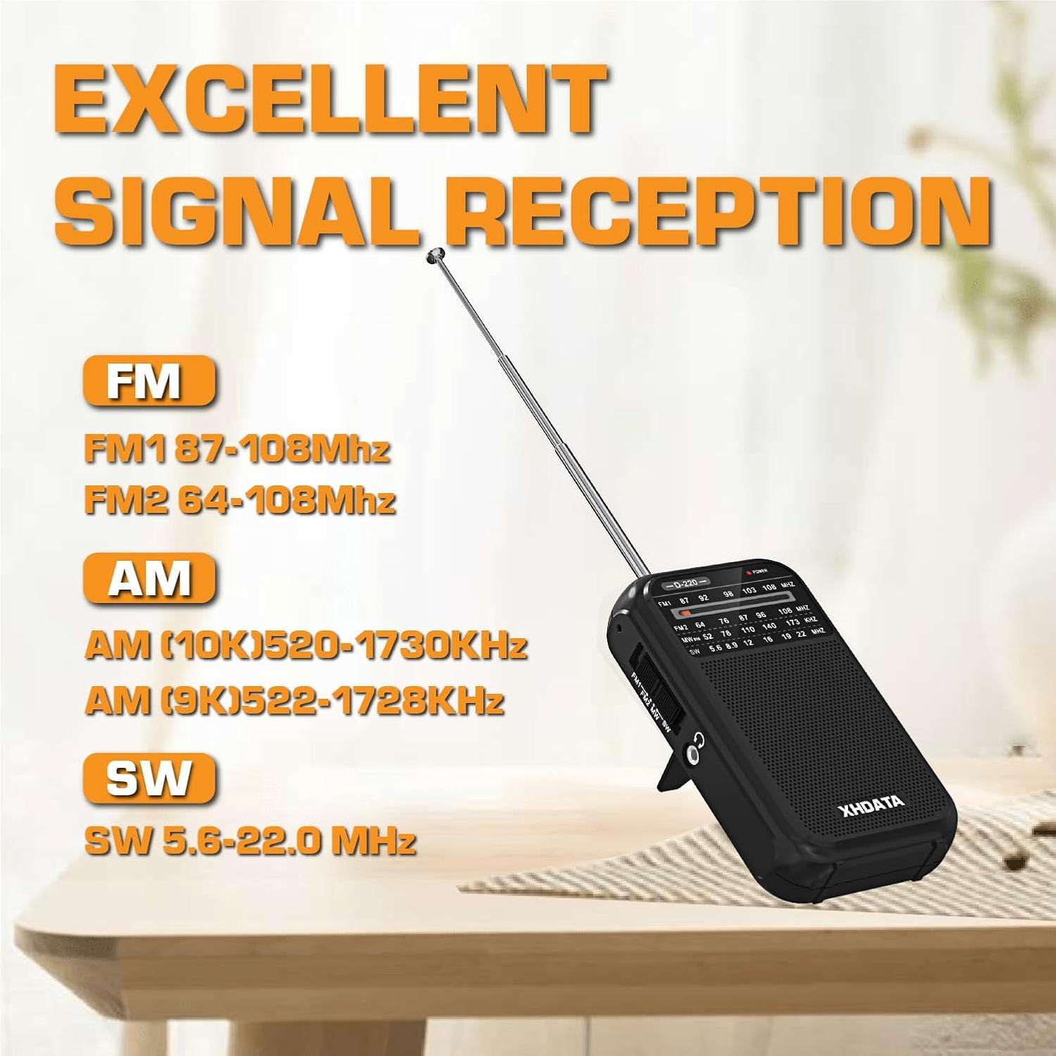 Radio Portátil AM FM XHDATA D220 Onda Corta 125g