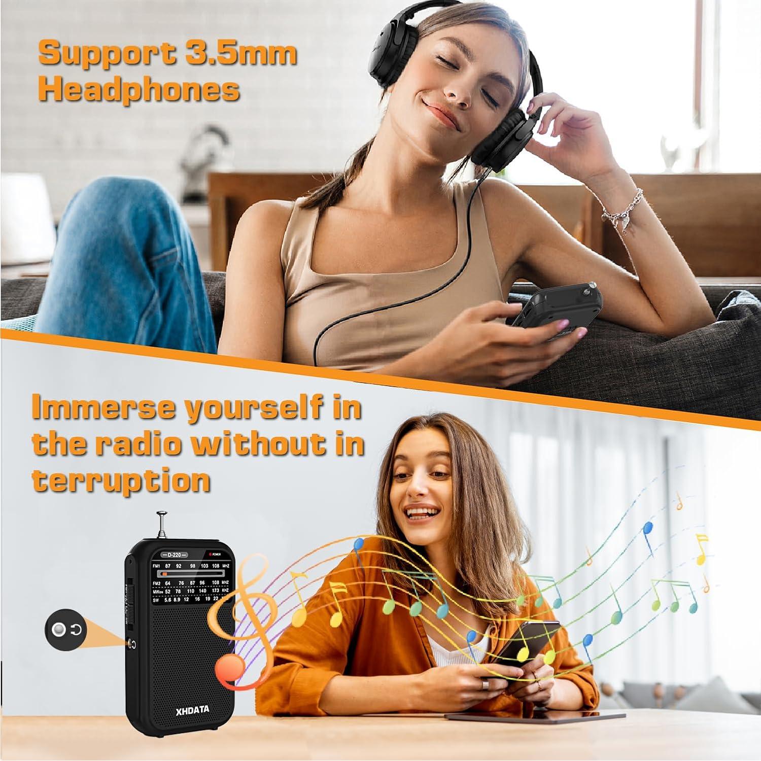 Radio Portátil AM FM XHDATA D220 Onda Corta 125g