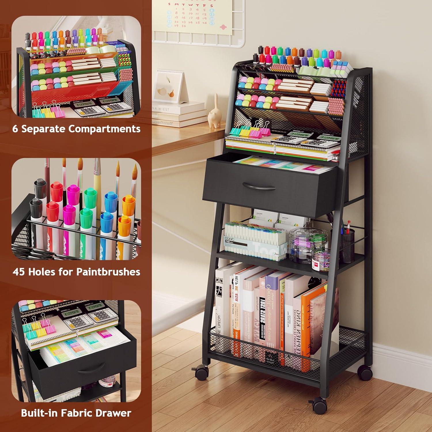 Carro Rodante de 3 Niveles Homsorout con Cajón Negro