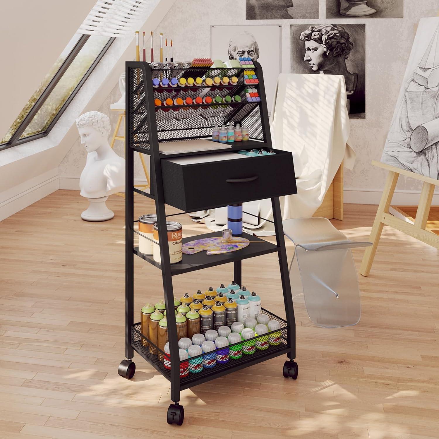 Carro Rodante de 3 Niveles Homsorout con Cajón Negro