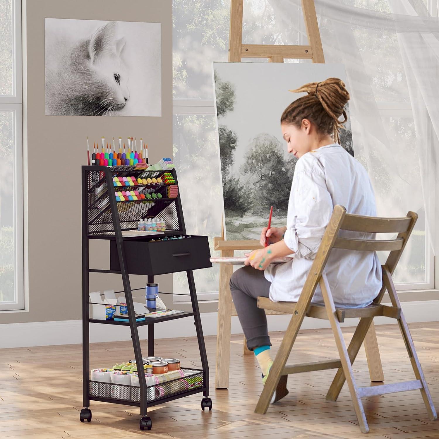 Carro Rodante de 3 Niveles Homsorout con Cajón Negro