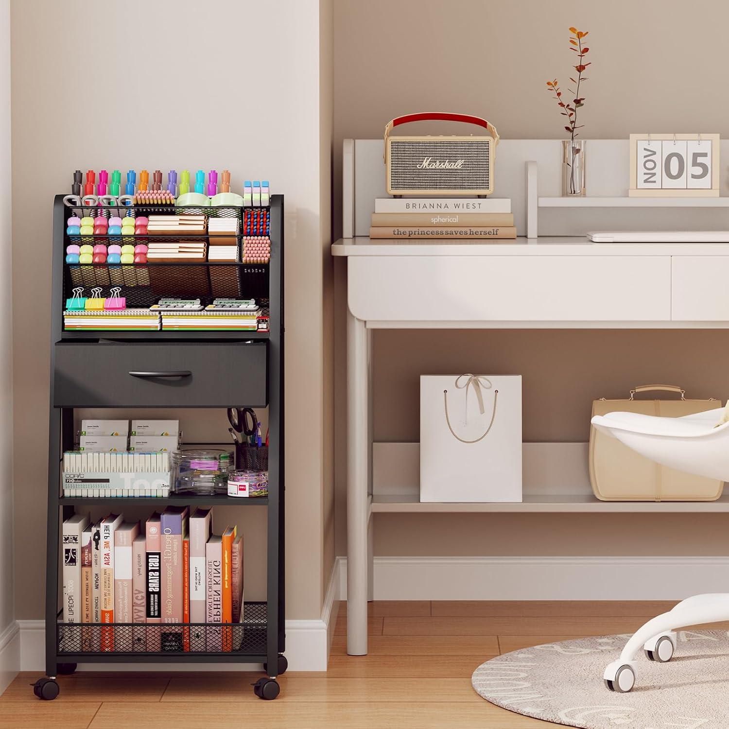 Carro Rodante de 3 Niveles Homsorout con Cajón Negro