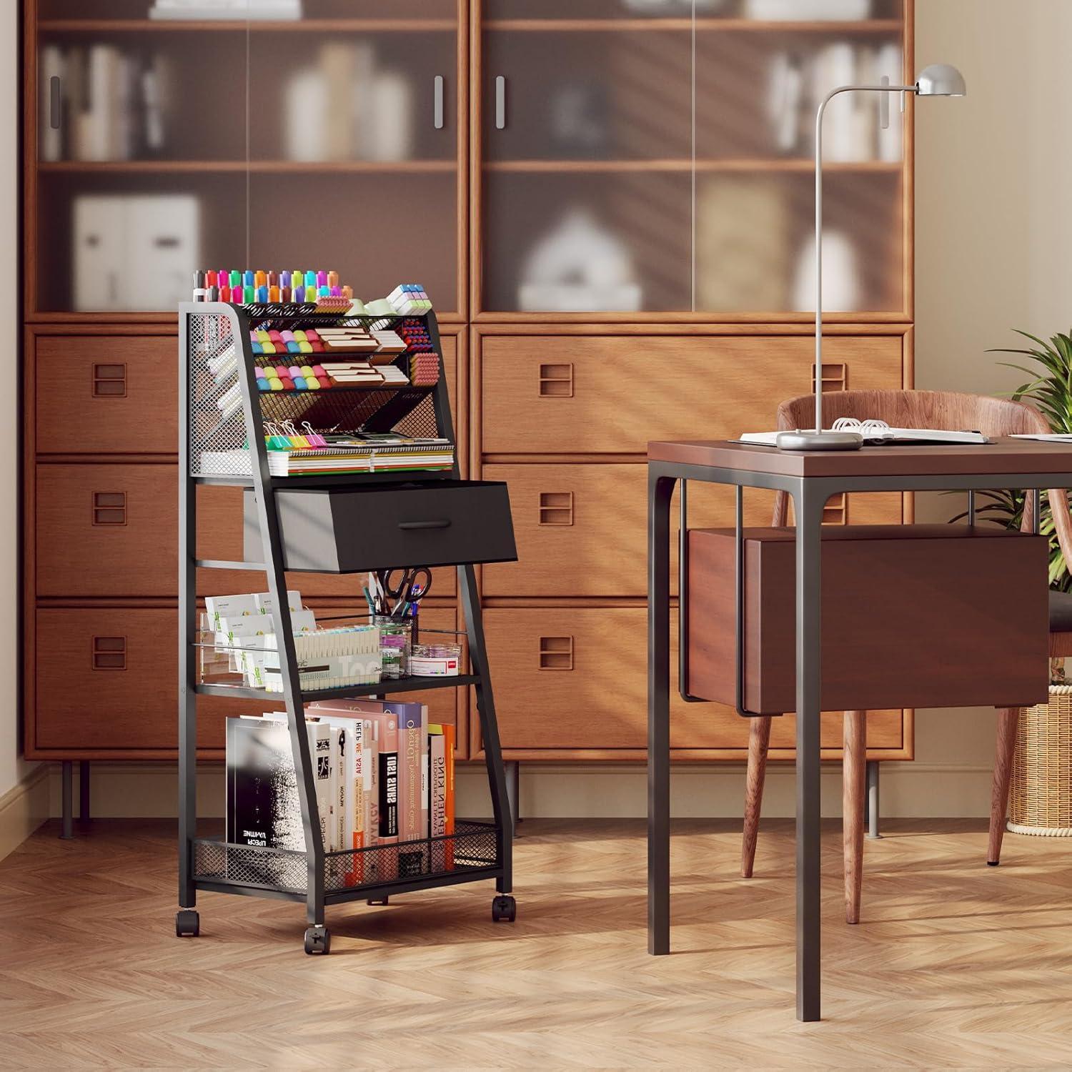 Carro Rodante de 3 Niveles Homsorout con Cajón Negro