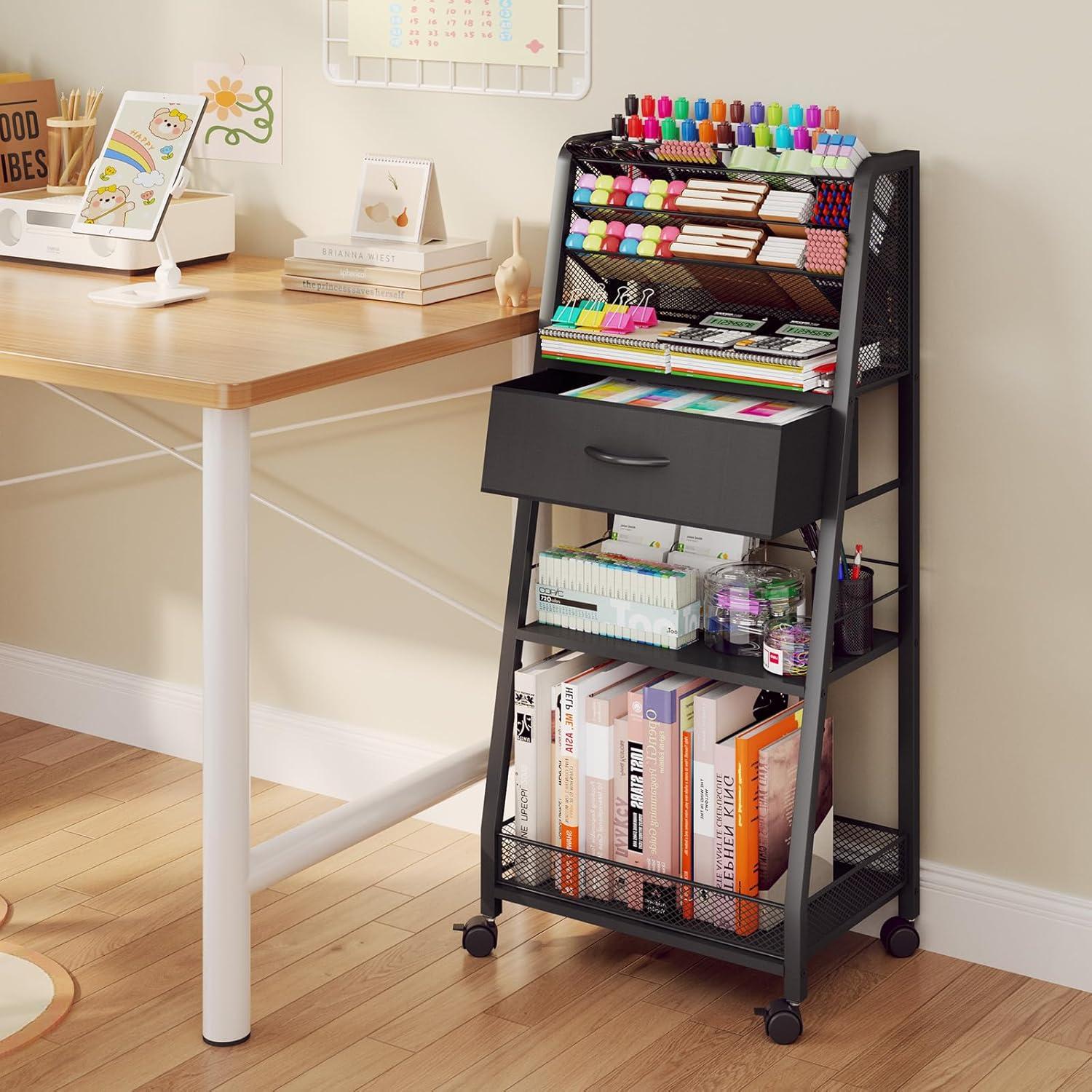 Carro Rodante de 3 Niveles Homsorout con Cajón Negro