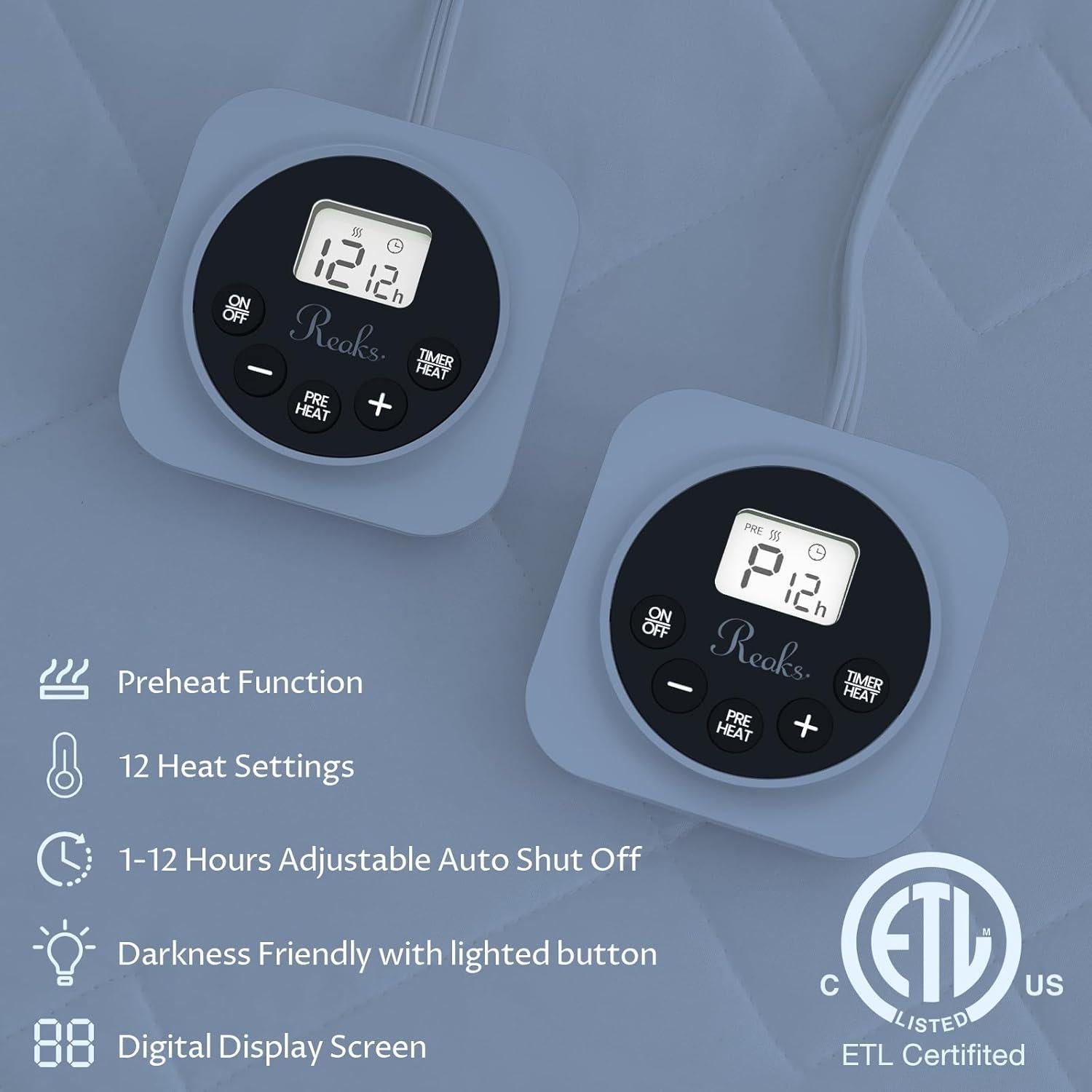 Almohadilla Térmica Eléctrica Reaks Queen Acolchada 12 Niveles