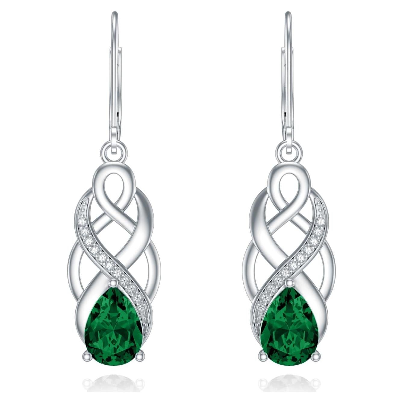 Pendientes de Plata 925 AOBOCO con Nudo Celta y Esmeralda