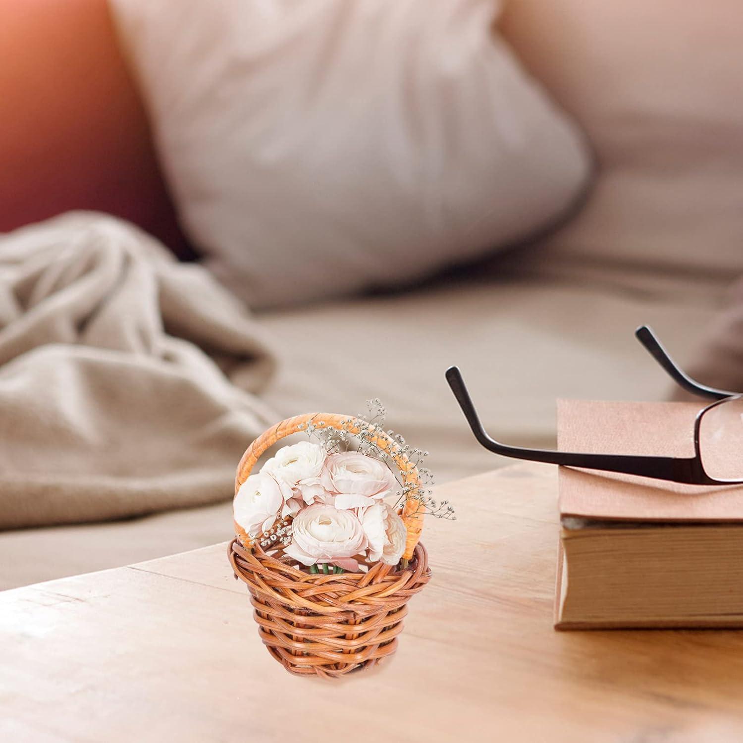 10 Cestos Tejidos Mini de Mimbre Angoily 6x4cm Decoración