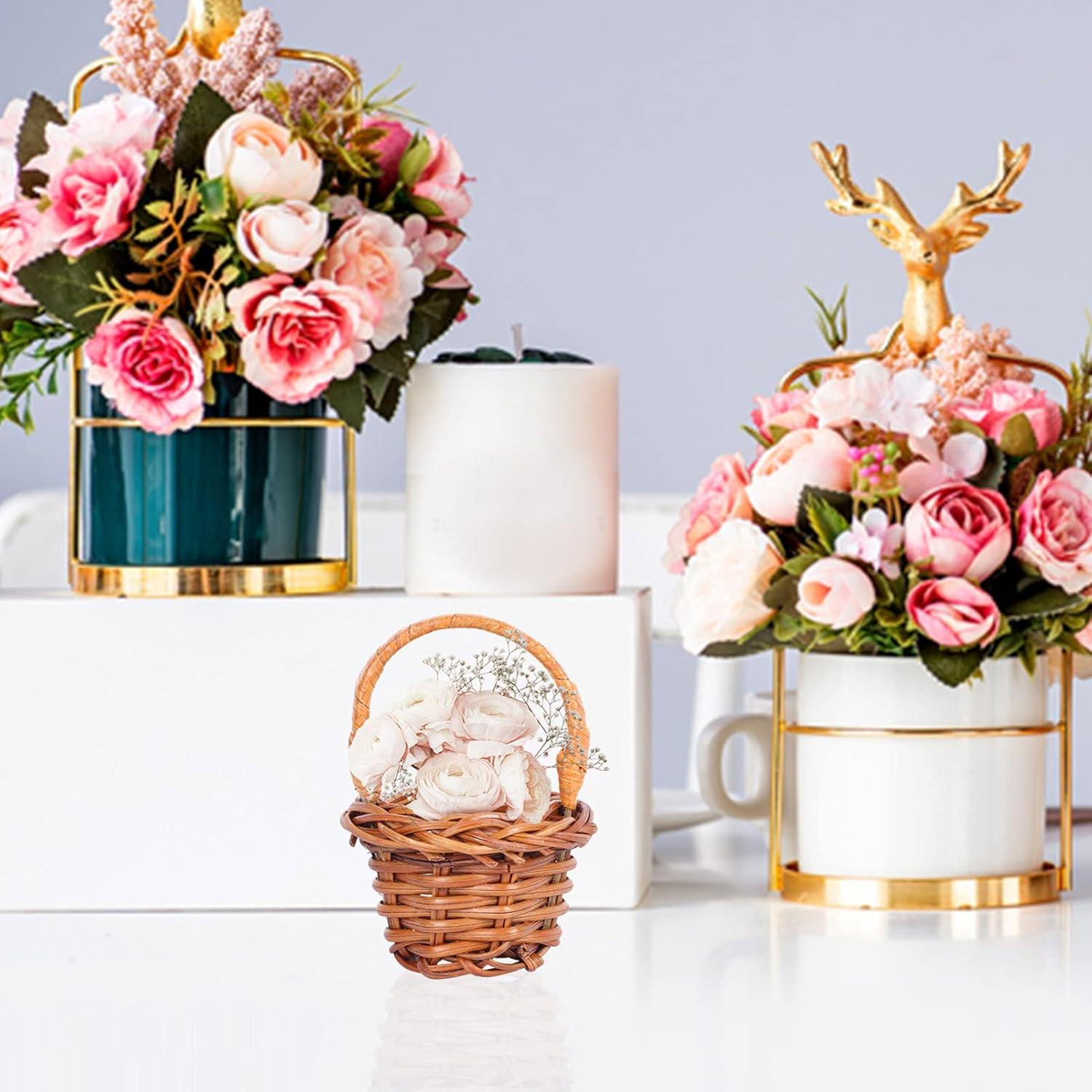 10 Cestos Tejidos Mini de Mimbre Angoily 6x4cm Decoración