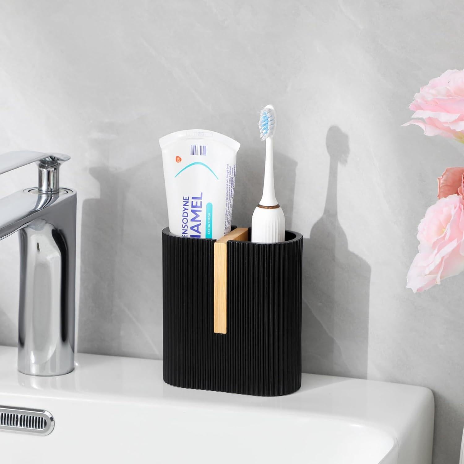 Soporte para Cepillos de Dientes rejomiik Negro Mate 2 Compartimentos