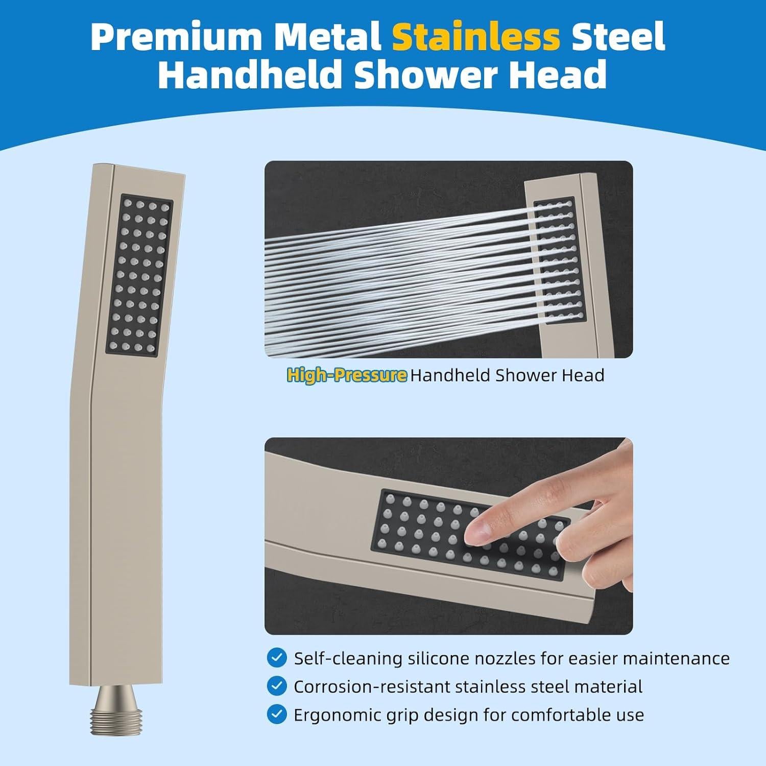 Cabezal de Ducha Hibbent 20 cm Metal Alta Presión Combo