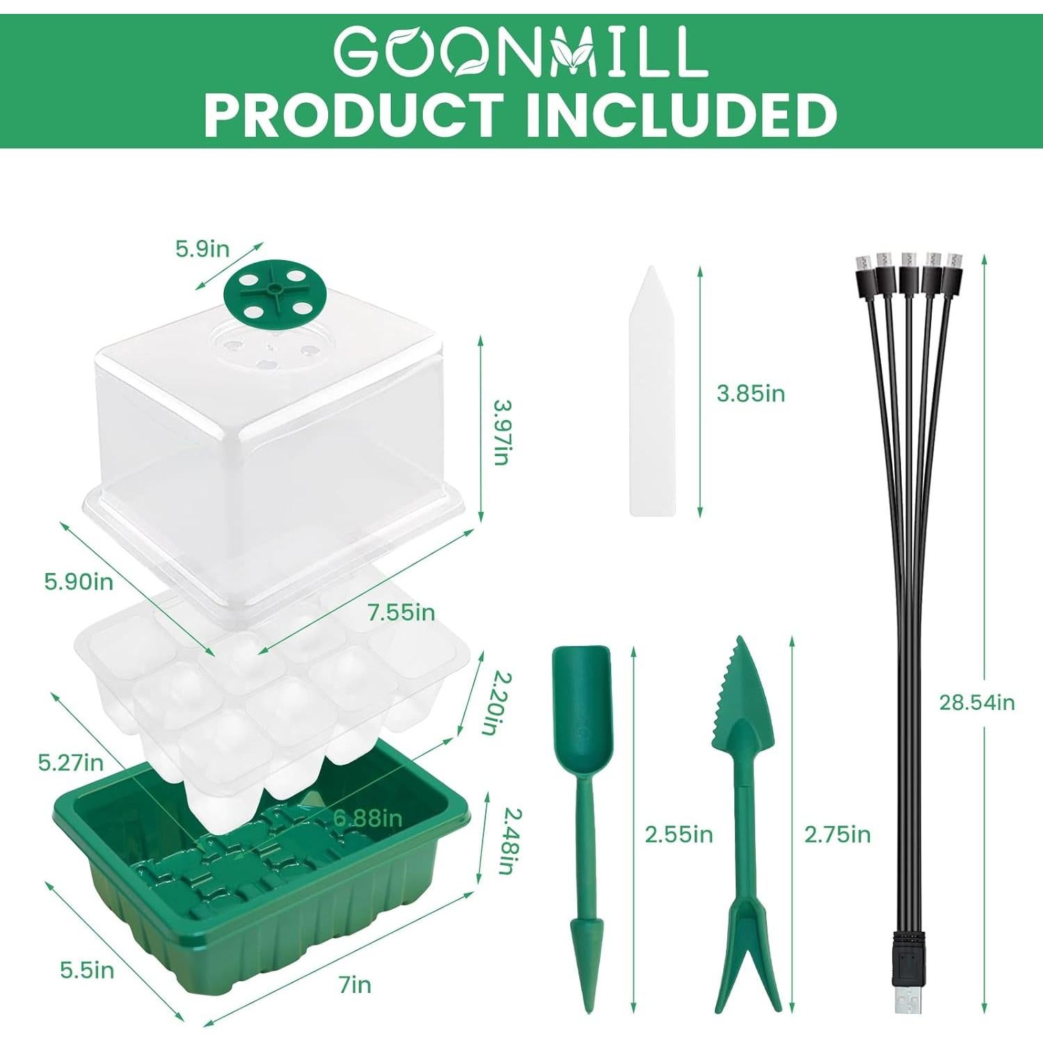 Bandeja de Germinación GOONMILL con Luz y 12 Celdas