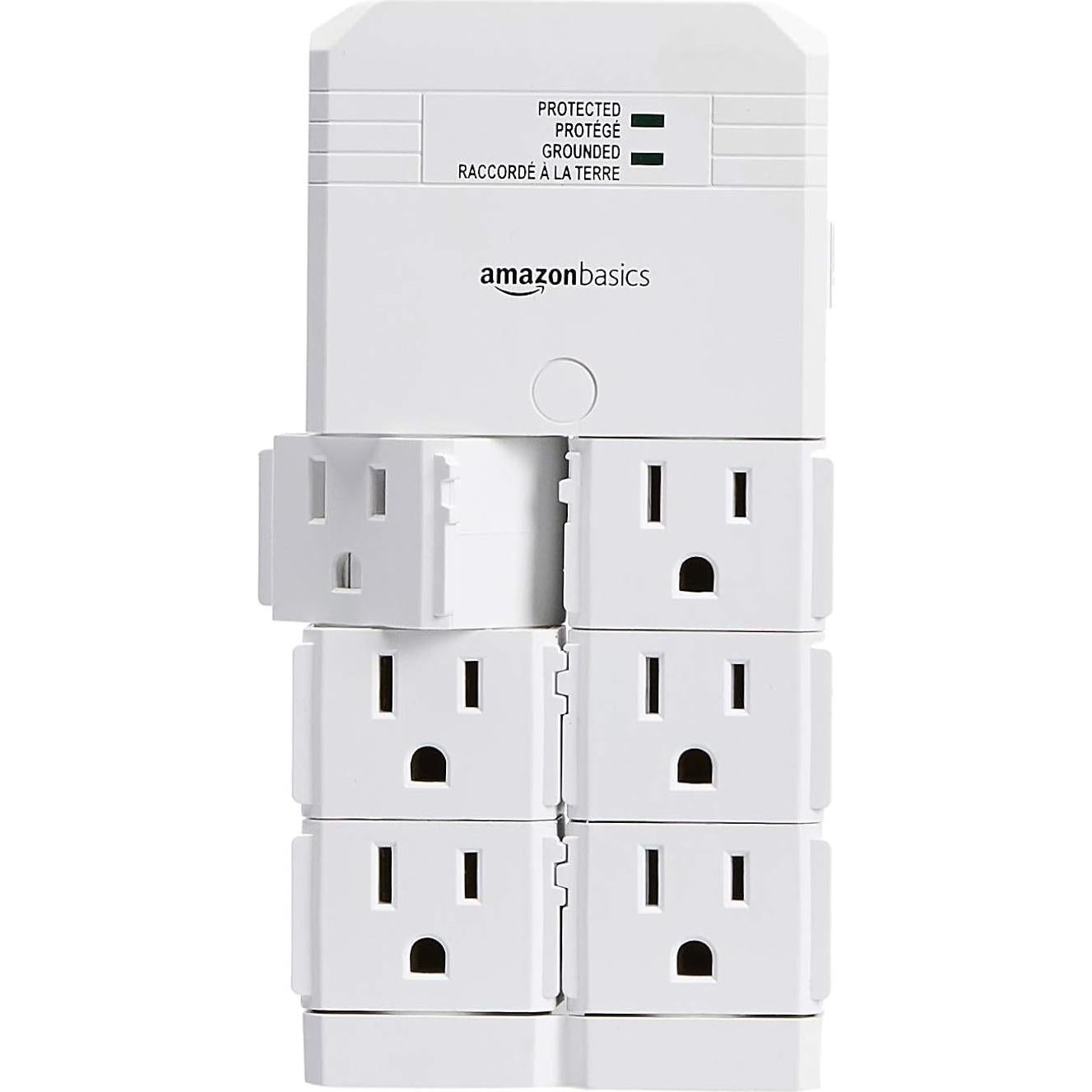 Regleta de Protección Amazon Basics 6 Salidas Montaje Pared 1080 Julios
