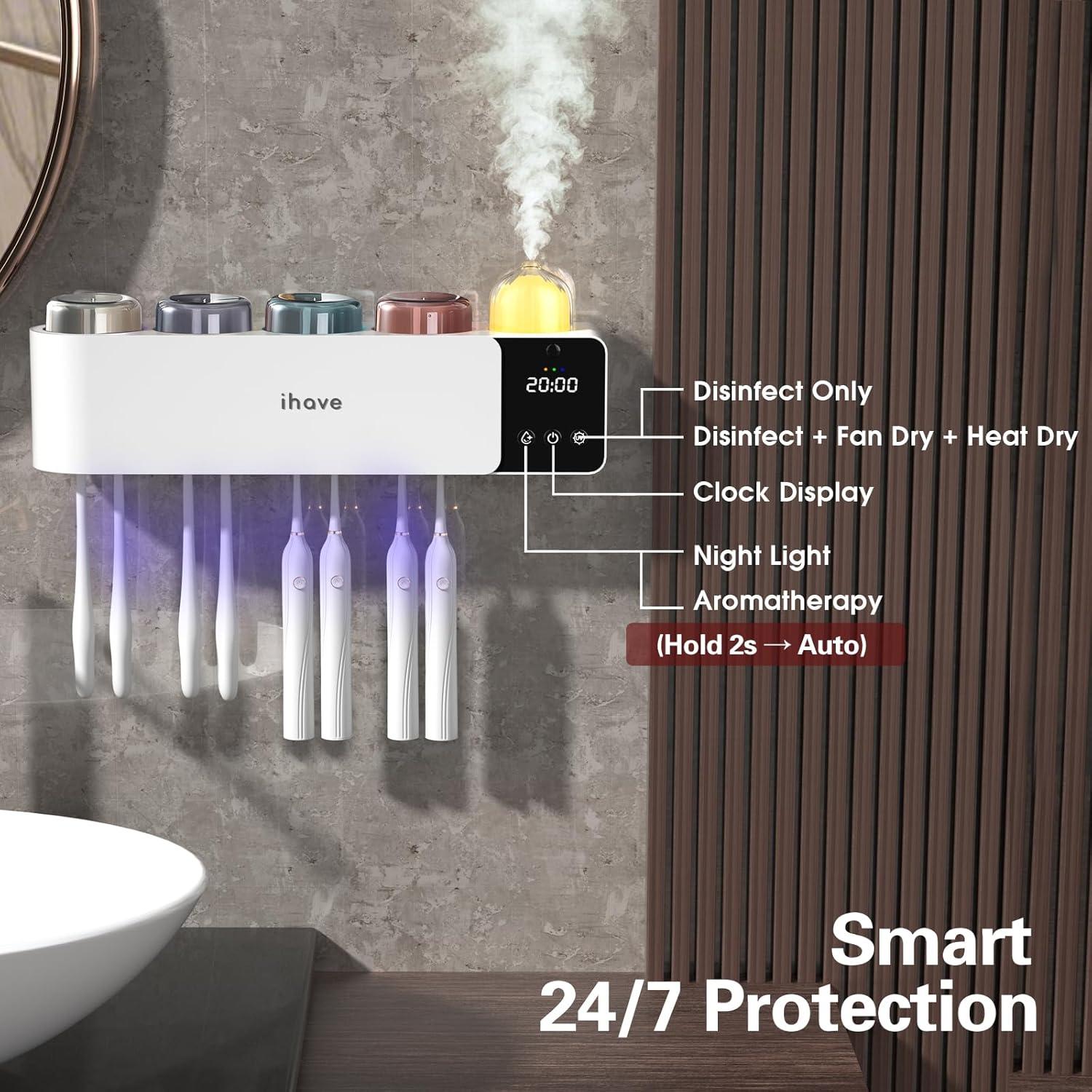 Soporte para Cepillos de Dientes iHave F104 con Desinfección UV y Aromaterapia