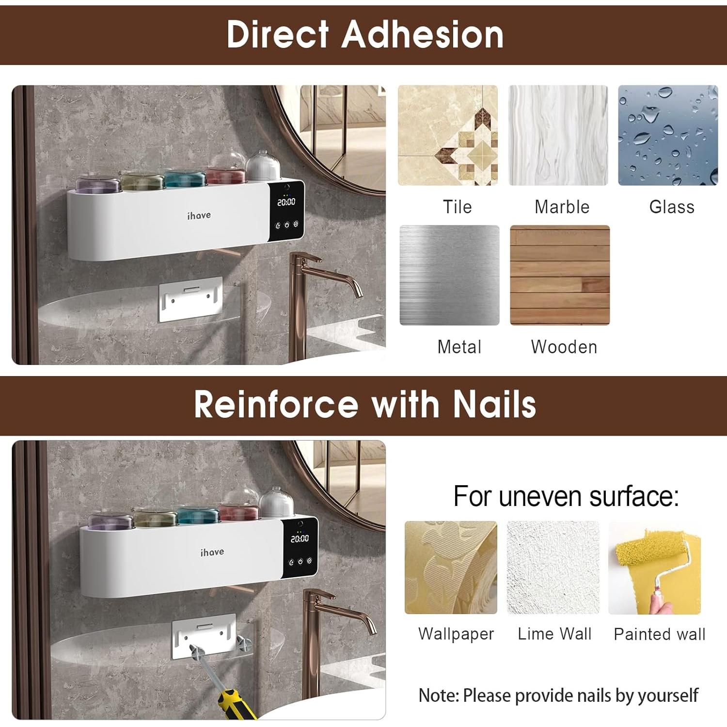 Soporte para Cepillos de Dientes iHave F104 con Desinfección UV y Aromaterapia