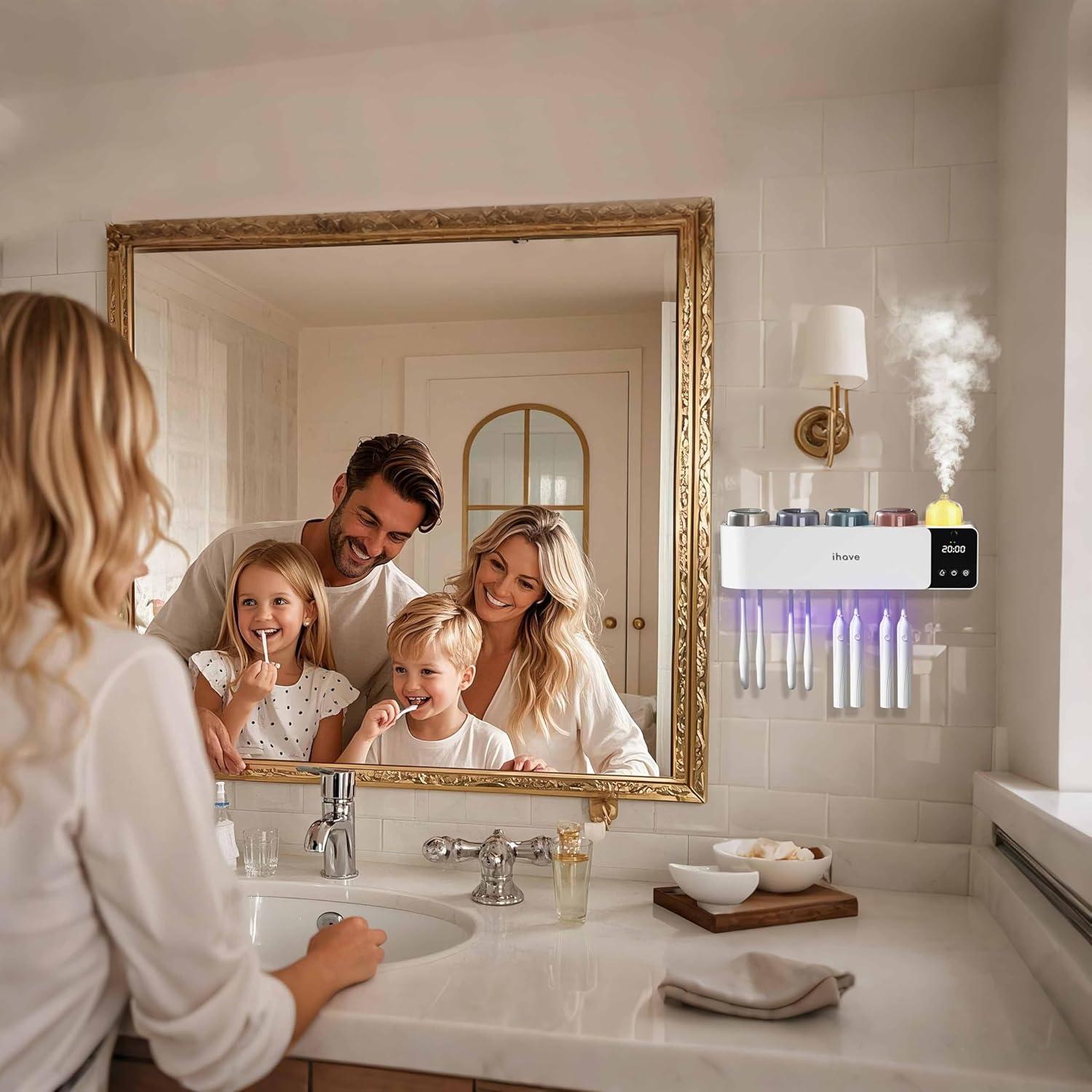 Soporte para Cepillos de Dientes iHave F104 con Desinfección UV y Aromaterapia