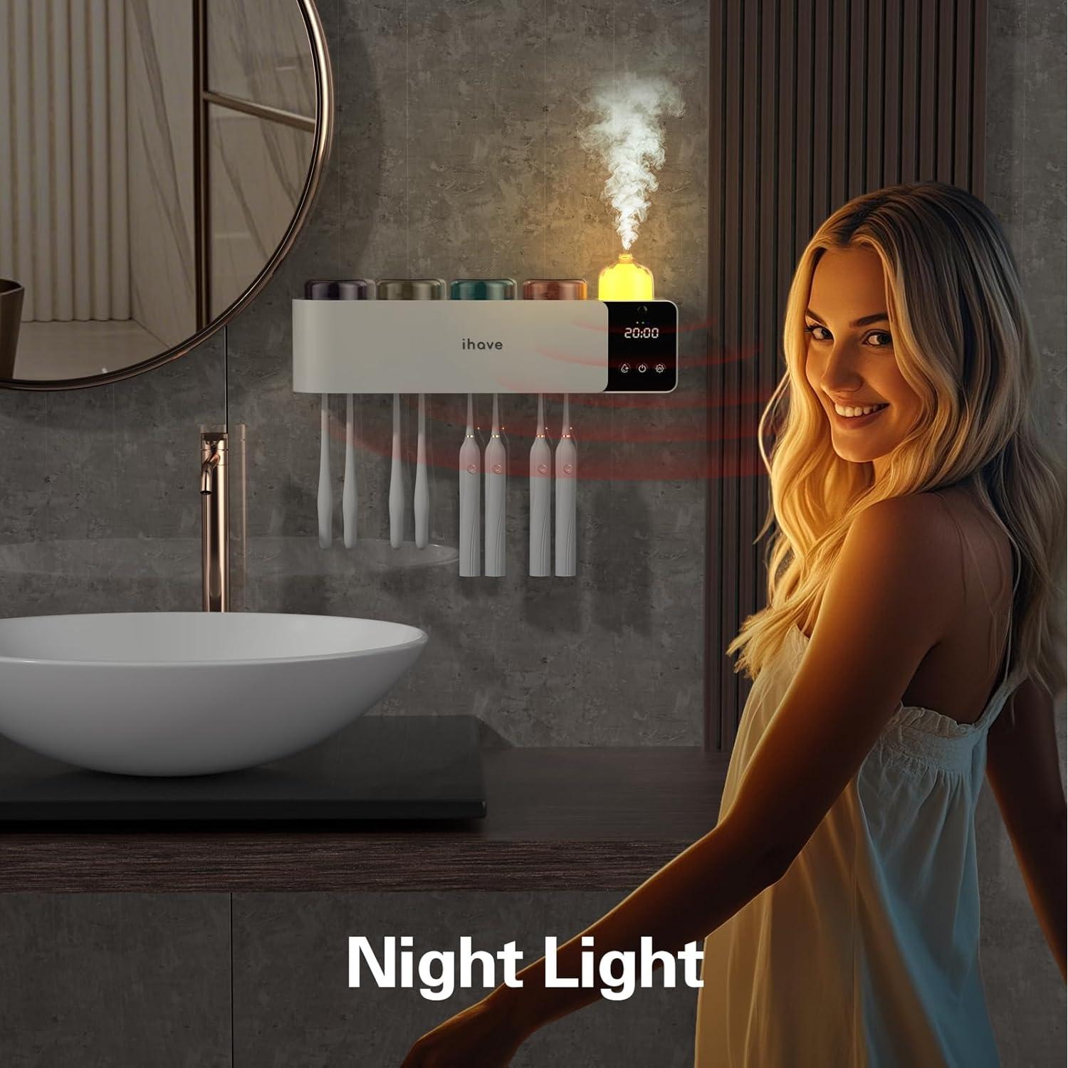 Soporte para Cepillos de Dientes iHave F104 con Desinfección UV y Aromaterapia