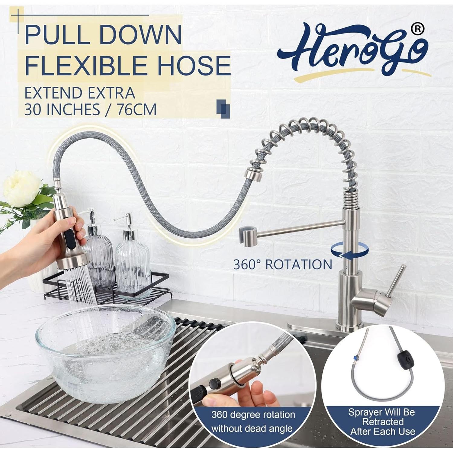 Grifo de Cocina Herogo 2.0 Acero Inoxidable Rociador Desplegable