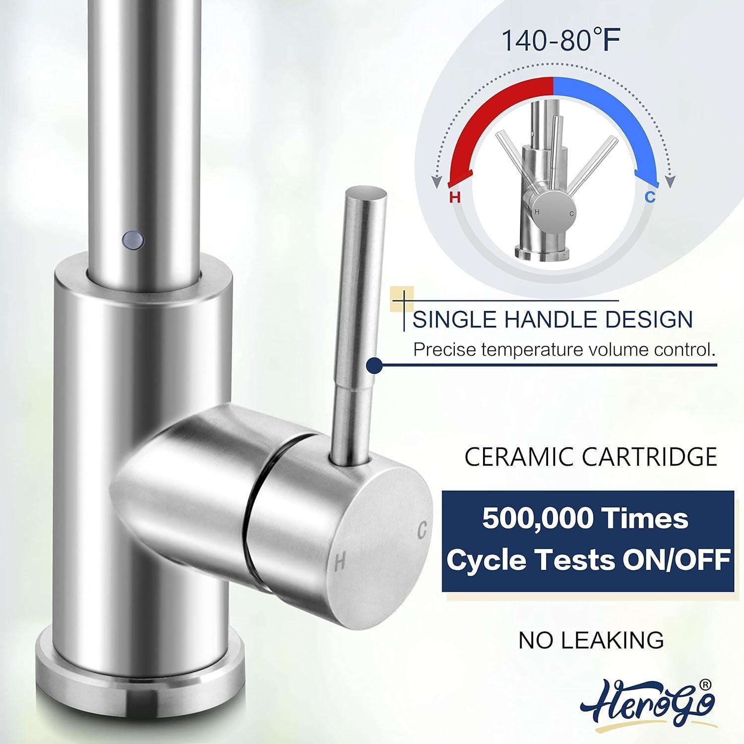 Grifo de Cocina Herogo 2.0 Acero Inoxidable Rociador Desplegable