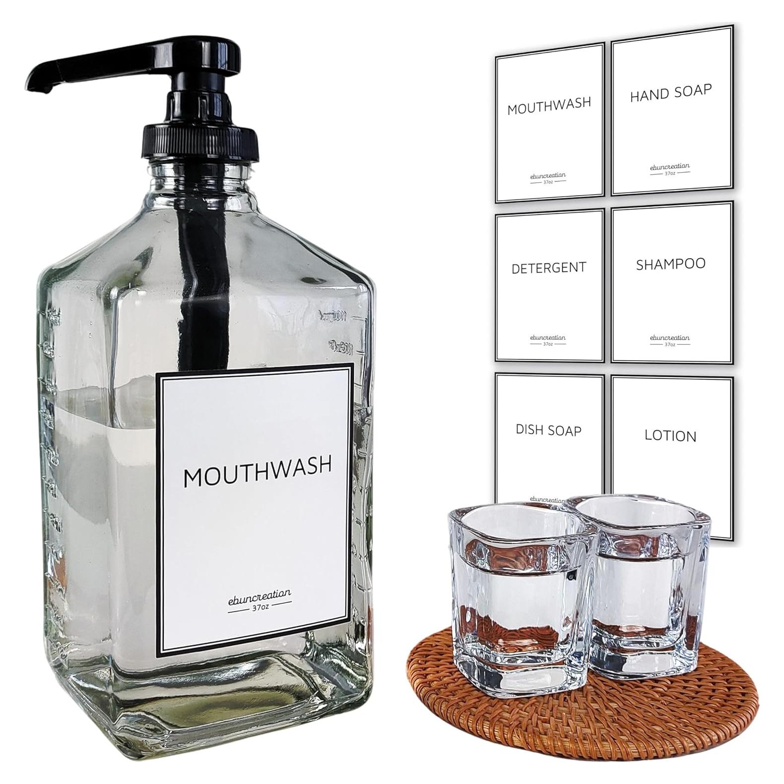 Dispensador de Enjuague Bucal eBun de Vidrio 1L con Tazas